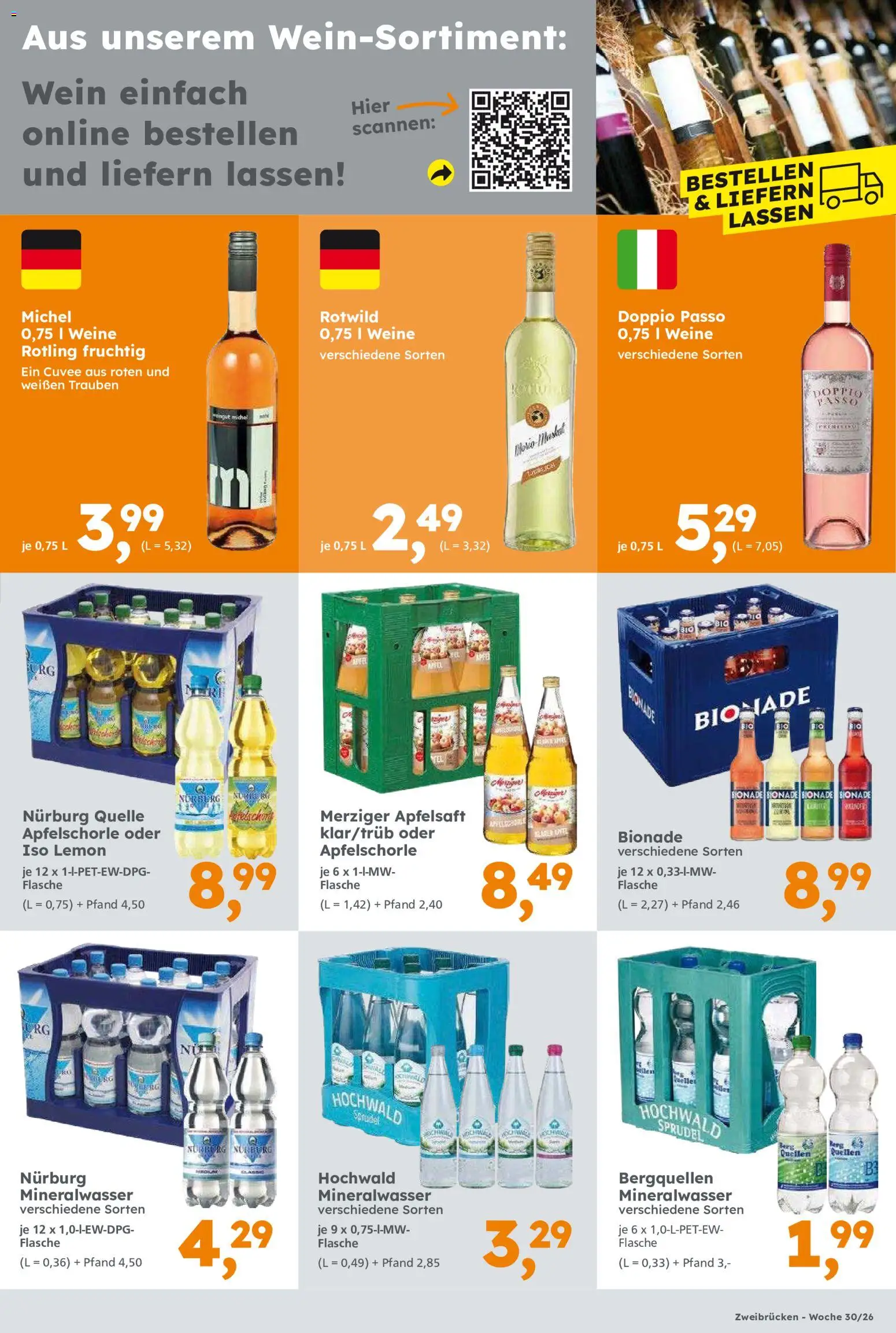 Globus Baumarkt Prospekt Zweibrücken – gültig ab 20.07.2026 | Seite: 9 | Produkte: Bionade, Apfelsaft, Doppio Passo, Wein