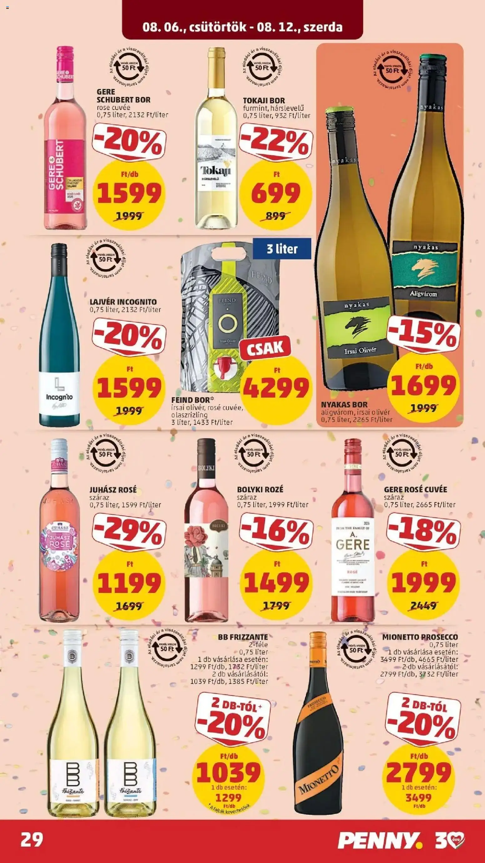 PENNY akciós ujság - amely érvényes a következő dátumtól: 2026.08.06. | Oldal: 29 | Termékek: Juhász rosé, Bor