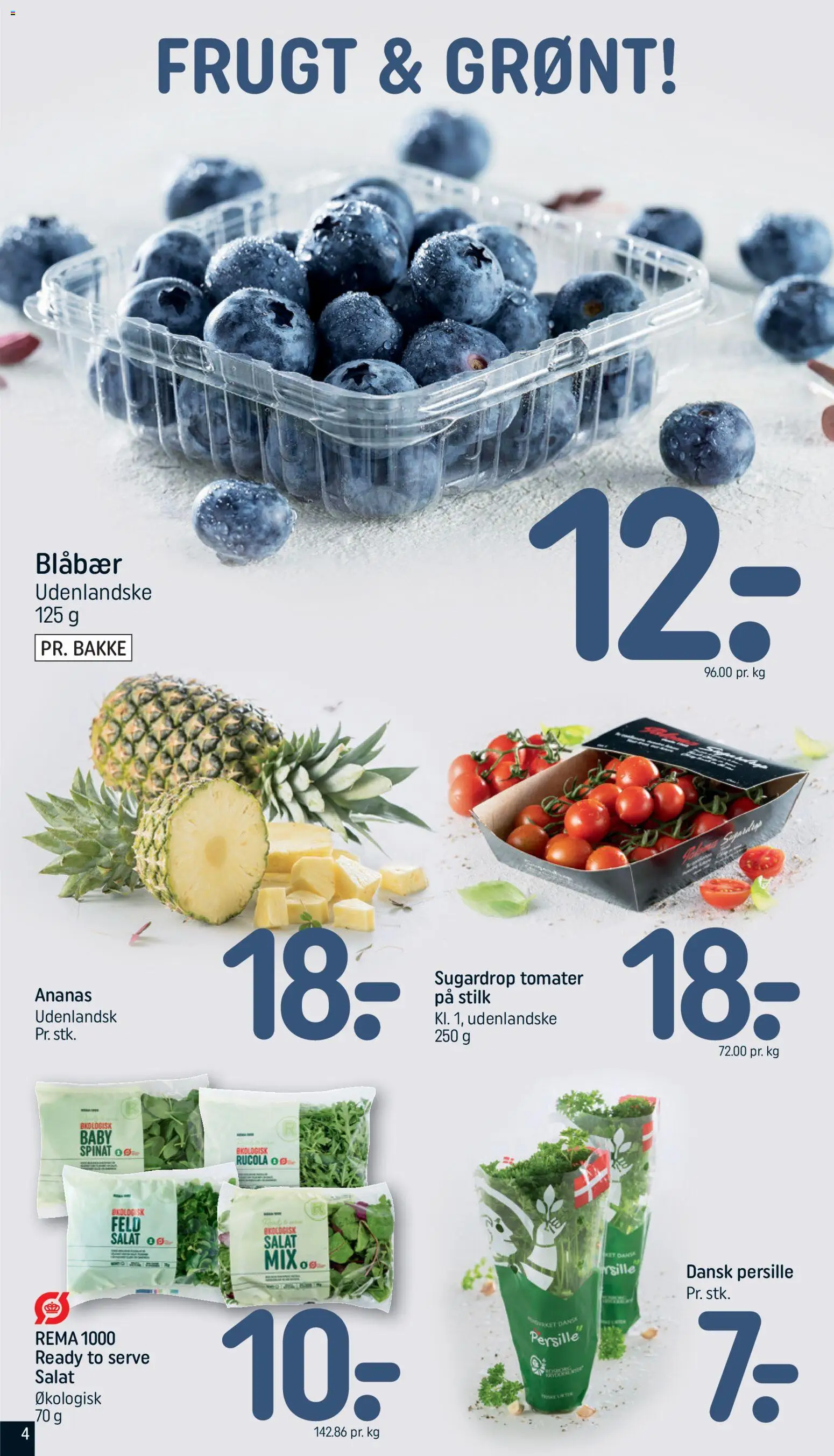 Rema 1000 tilbudsavis – gyldig fra 10.05.2026 | Side: 4 | Produkter: Blåbær, Tomater, Salat, Spinat