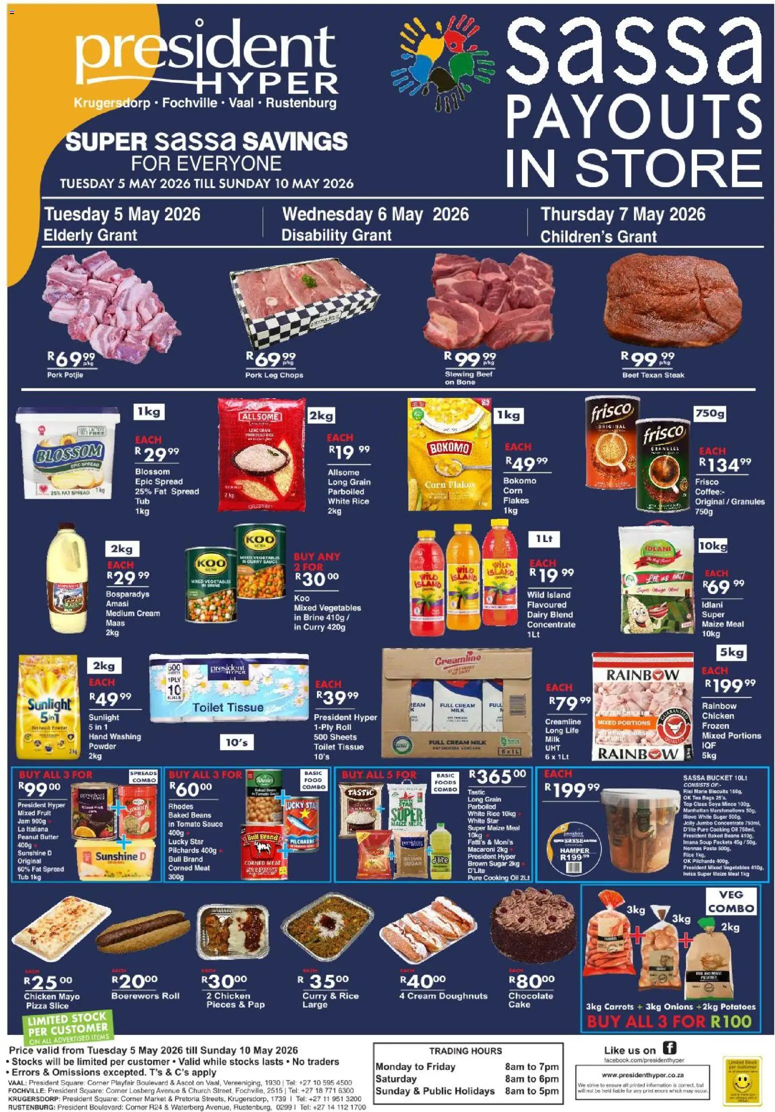 New President Hyper catalogue – valid from 05.05.2026 | Page: 1 | Products: Corn, Corned meat, Steak, Stock
