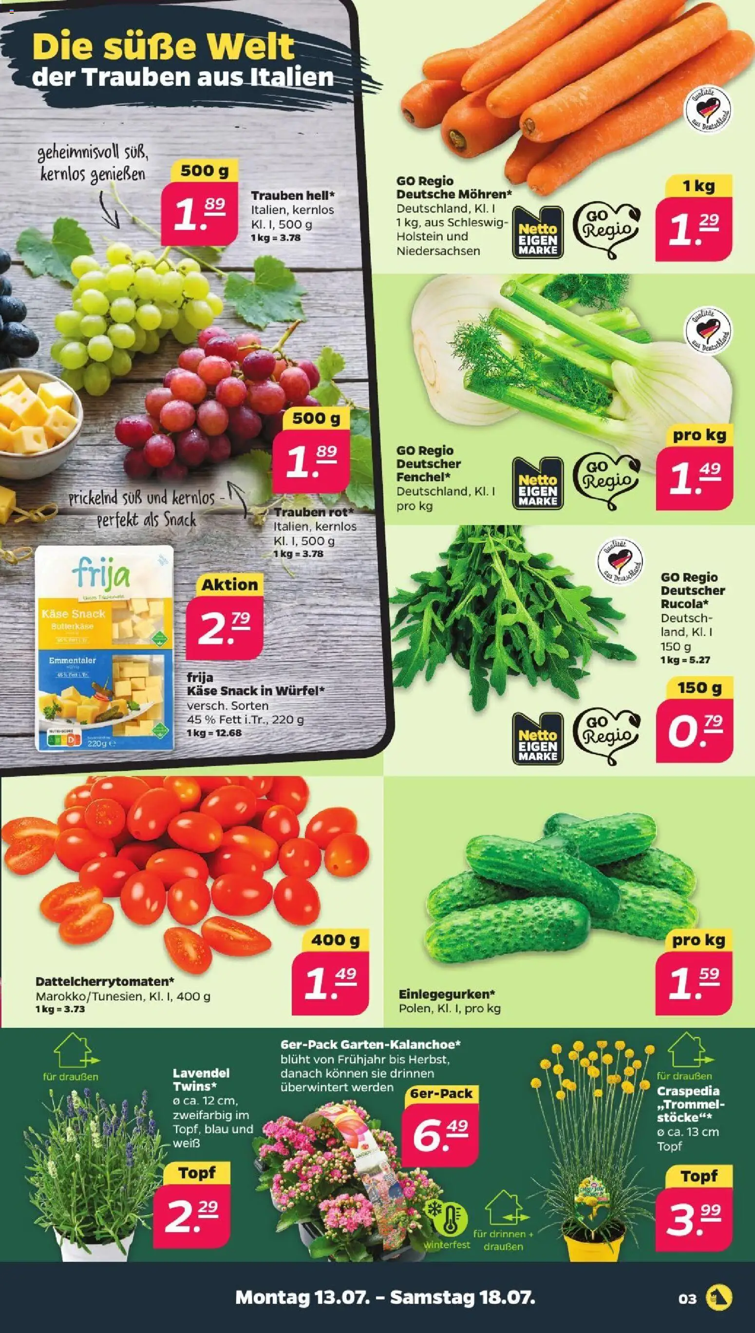 Netto Prospekt – gültig ab 13.07.2026 | Seite: 3 | Produkte: Käse, Trauben, Lavendel