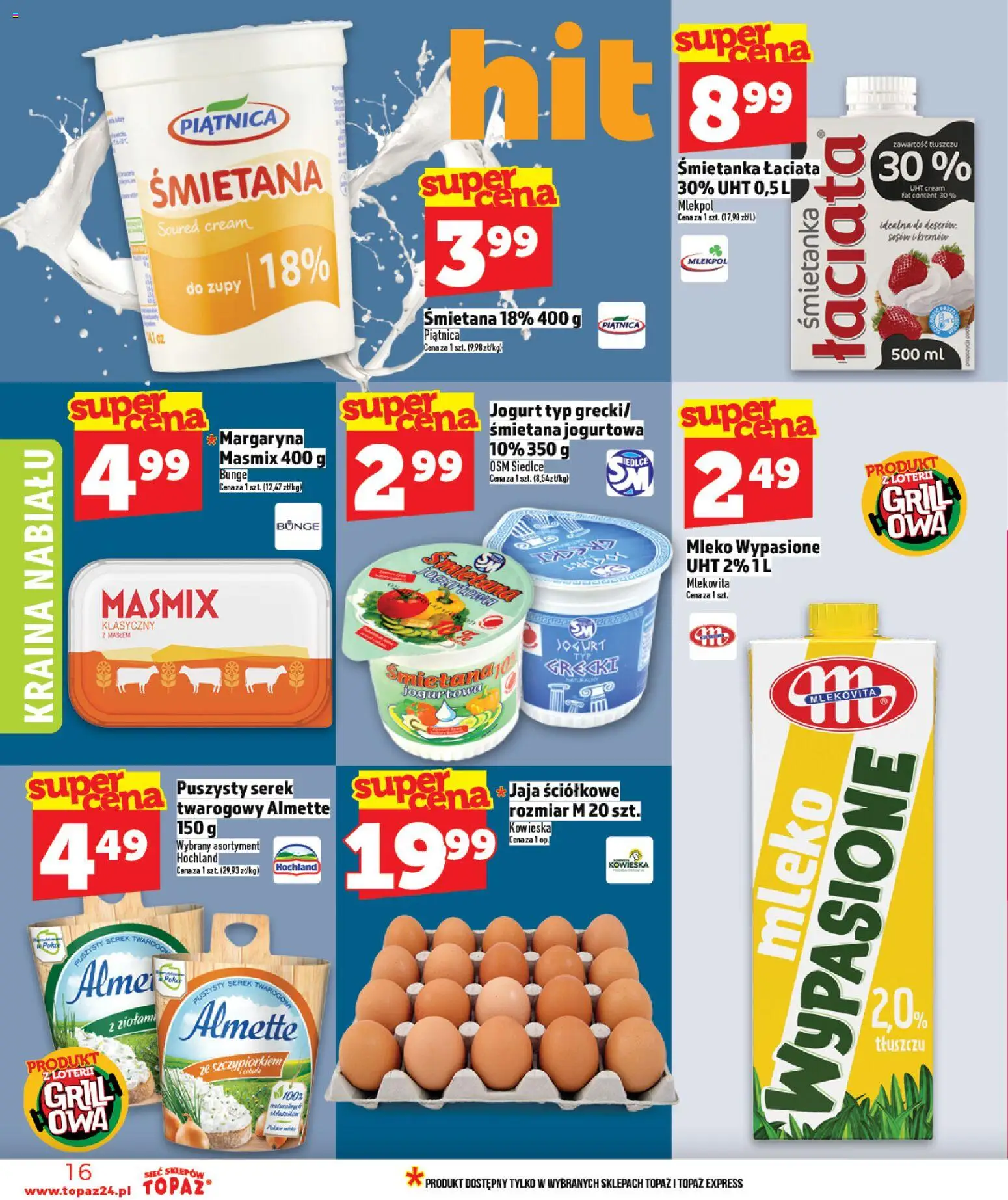Topaz gazetka - MAZ od 30.04.2026 | Strona: 16 | Produkty: Mleko wypasione, Serek, Jogurt, Śmietana