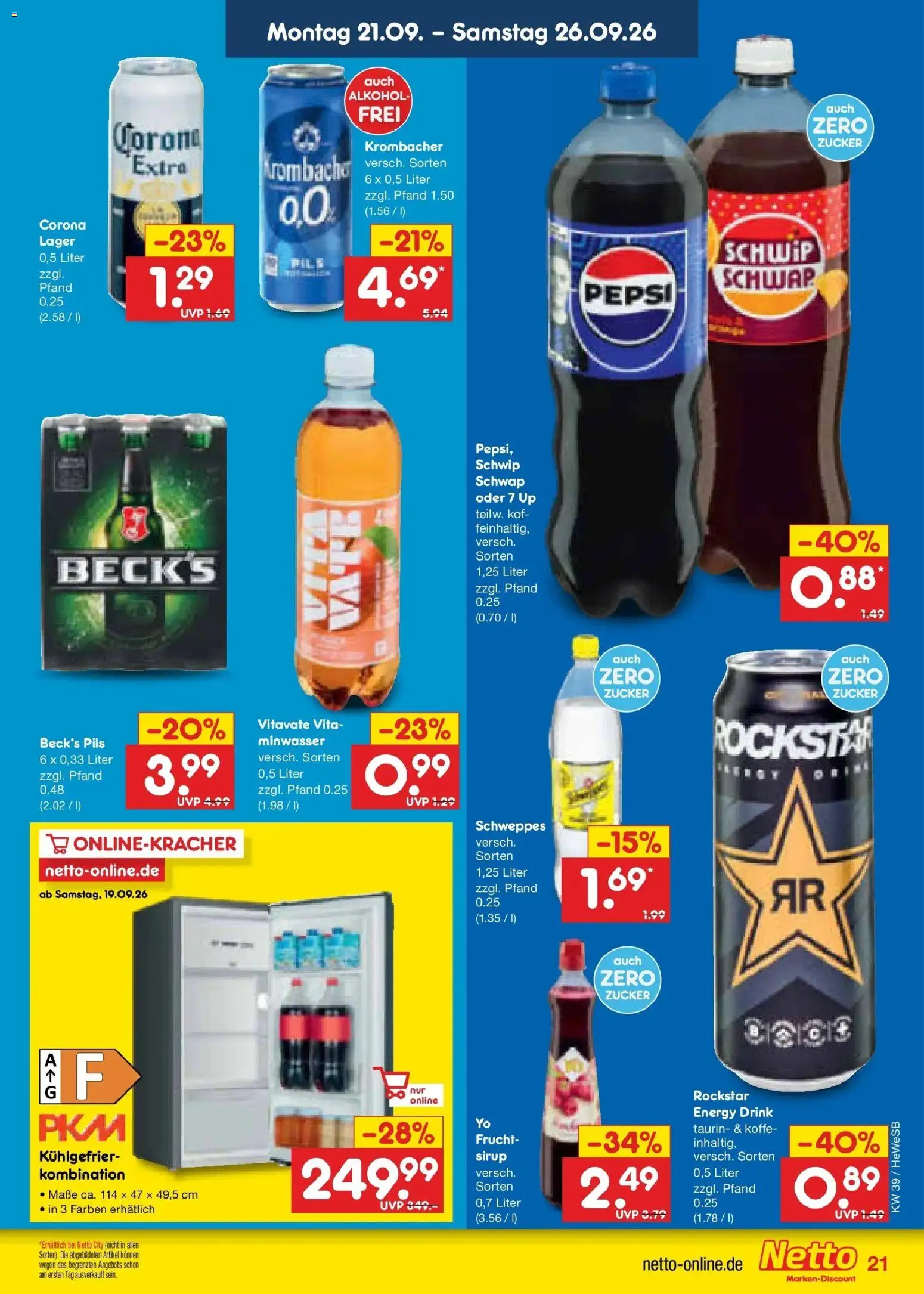 Netto Marken-Discount Prospekt Hamburg – gültig ab 21.09.2026 | Seite: 29 | Produkte: Pils, Schwip schwap, Sirup, Pepsi