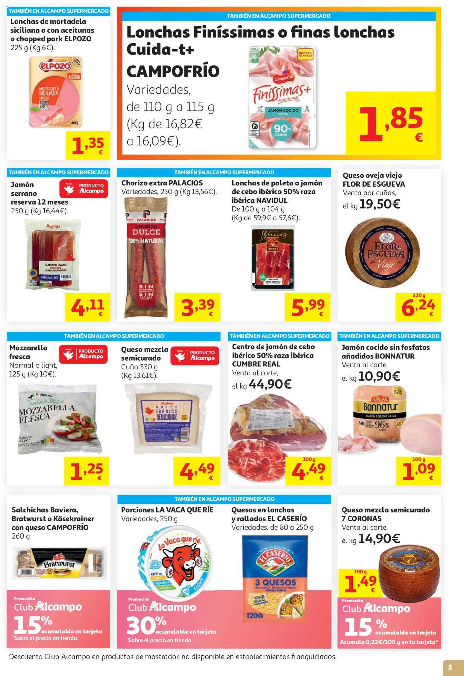 Alcampo HP Unico No Litoral │ válido desde el 29/07/2026 | Página: 5 | Productos: Jamón serrano, Queso, Jamón cocido, Mortadela