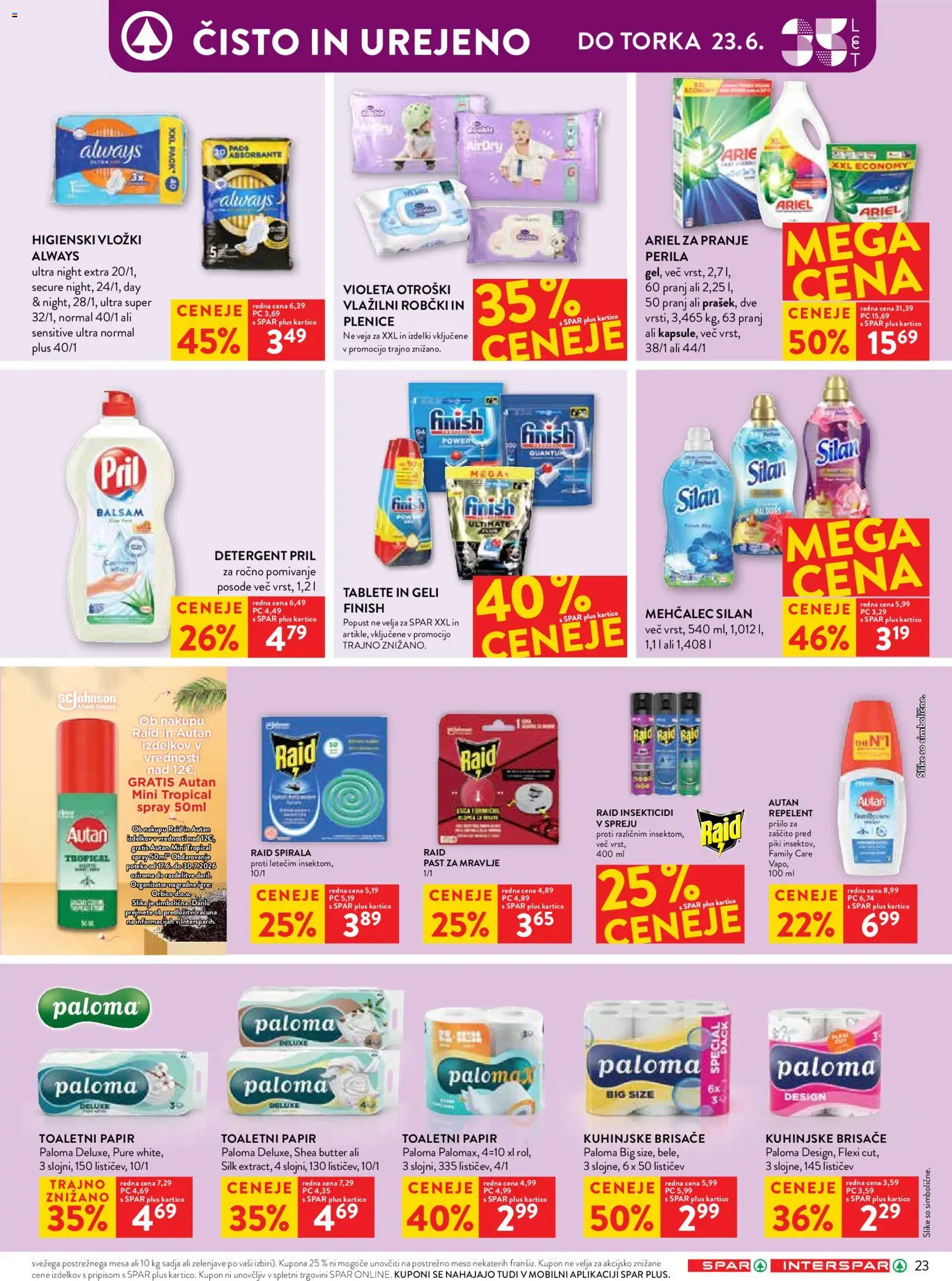 Novi Spar katalog ponudbe – veljaven od 17.06.2026 | Stran: 33 | Izdelki: Repelent, Mehčalec, Kuhinjske brisače, Detergent