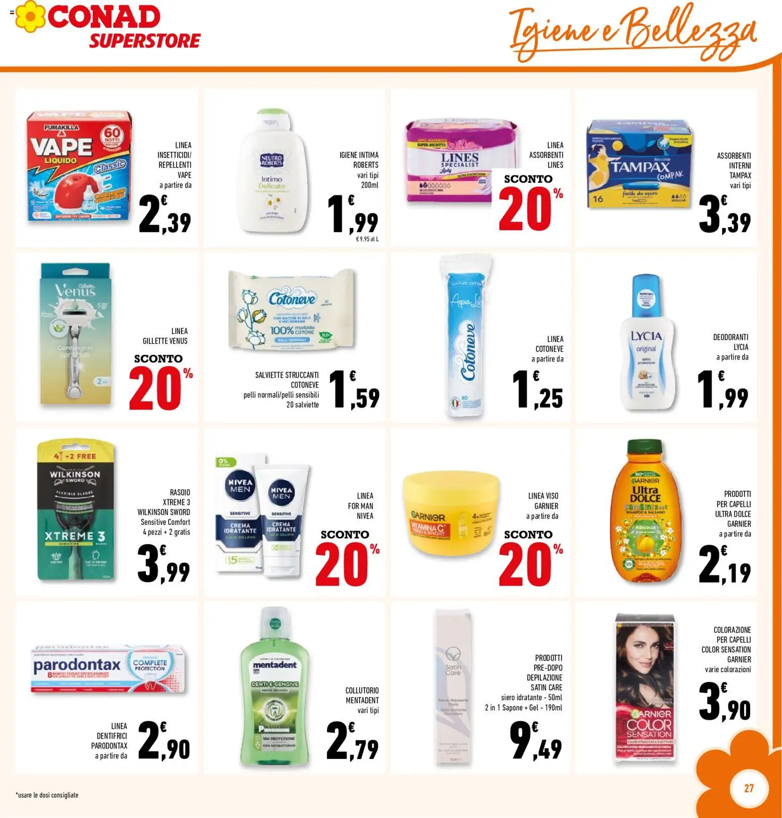 Volantino Conad del 20.05.2026 | Pagina: 27 | Prodotti: Balsamo, Salviette struccanti, Collutorio, Intimo