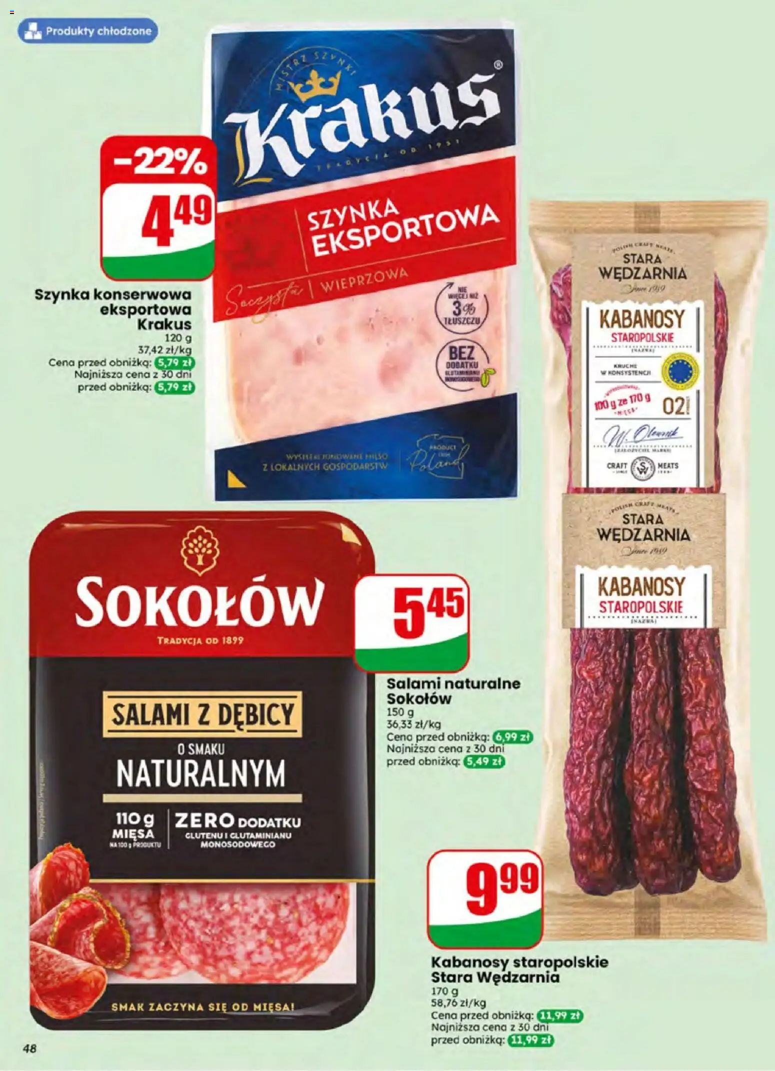 Dino gazetka od 01.07.2026 | Strona: 48 | Produkty: Kabanosy, Szynka, Salami