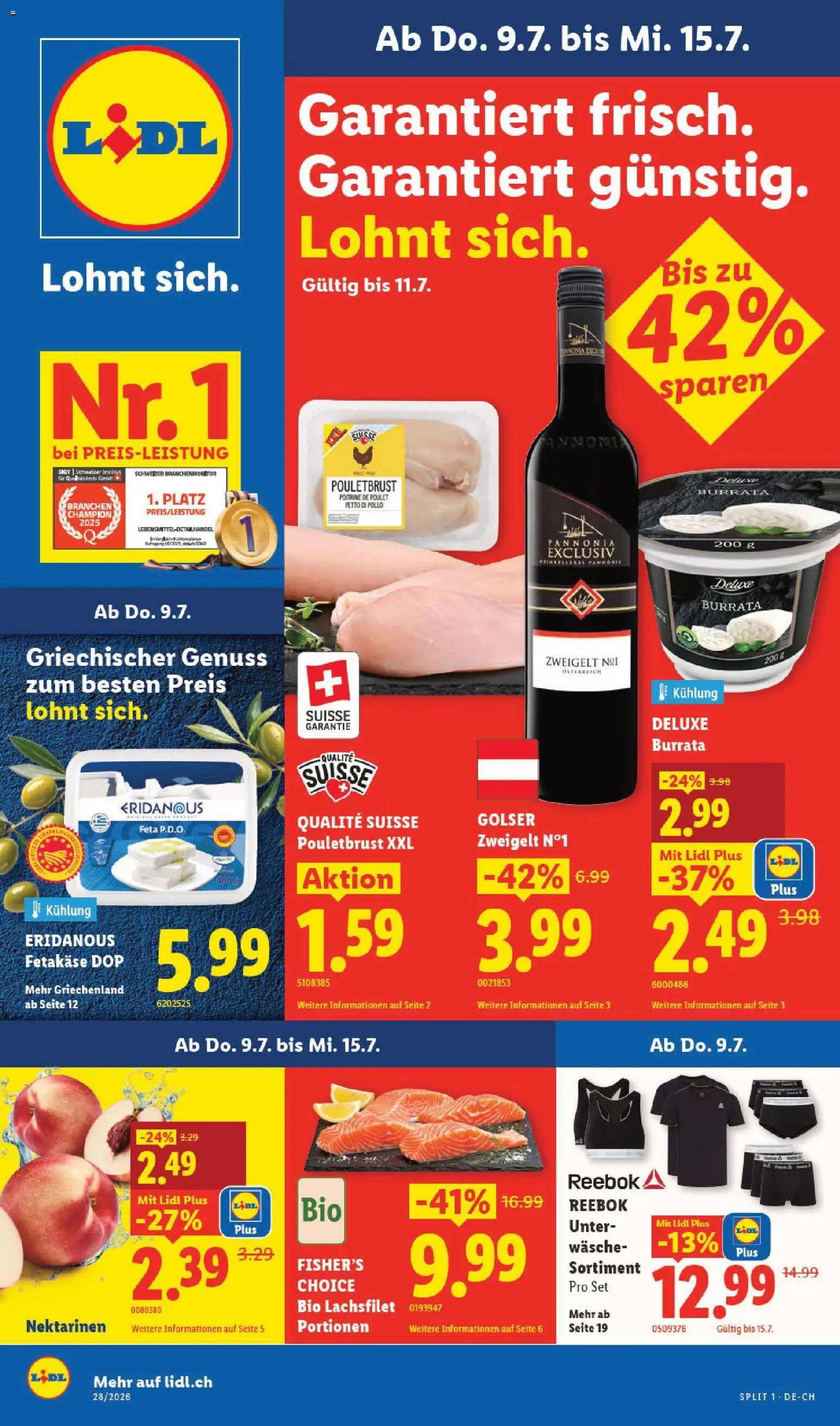 Lidl aktionen – gültig ab 09.07.2026 | Seite: 1 | Produkte: Feta, Nektarinen, Pouletbrust, Fennikel