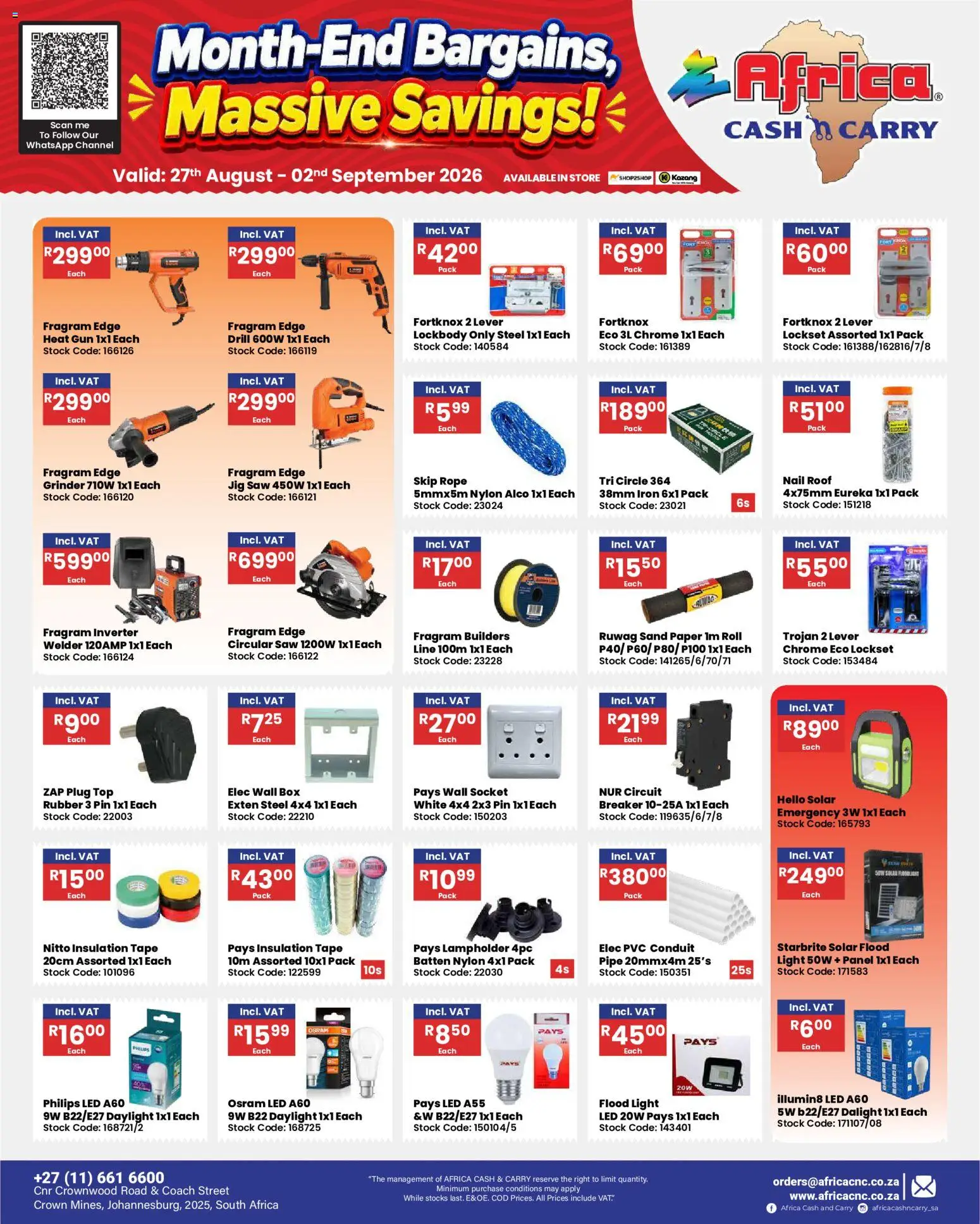 New Africa Cash & Carry catalogue – valid from 27/08/2026 | Page: 39 | Products: Grinder, Socket, Light, Stock