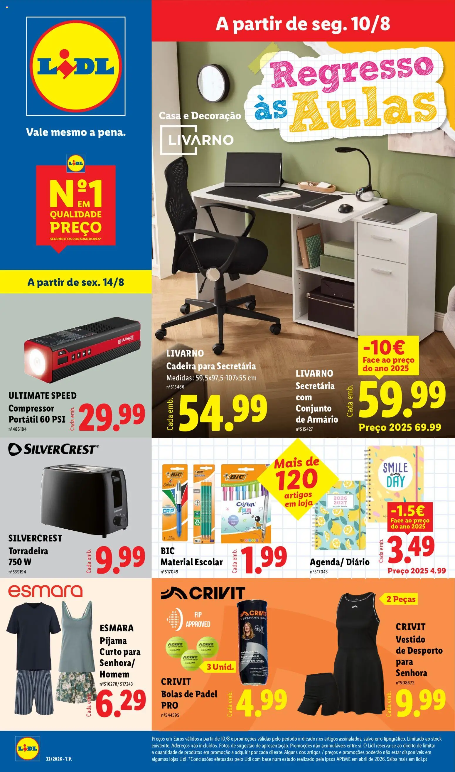 Lidl Novidades │ válido de 10/08/2026 | Página: 1 | Produtos: Armário, Torradeira, Base, Compressor