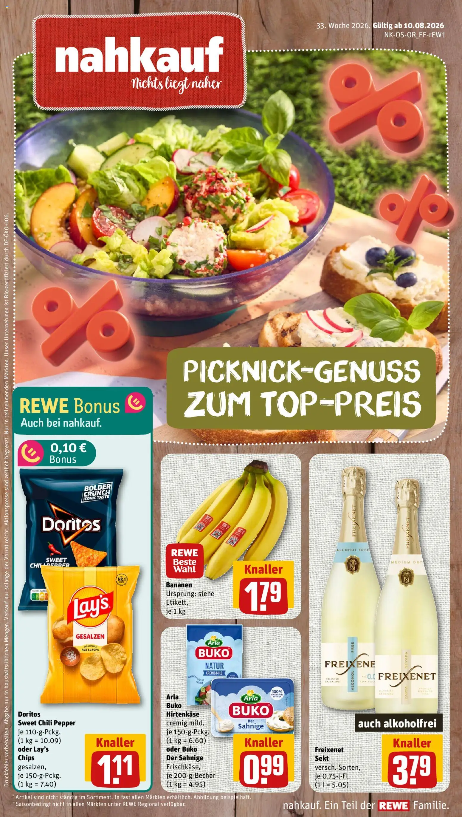Nahkauf Prospekt – gültig ab 10.08.2026 | Seite: 1 | Produkte: Sekt, Bananen, Chili, Chips