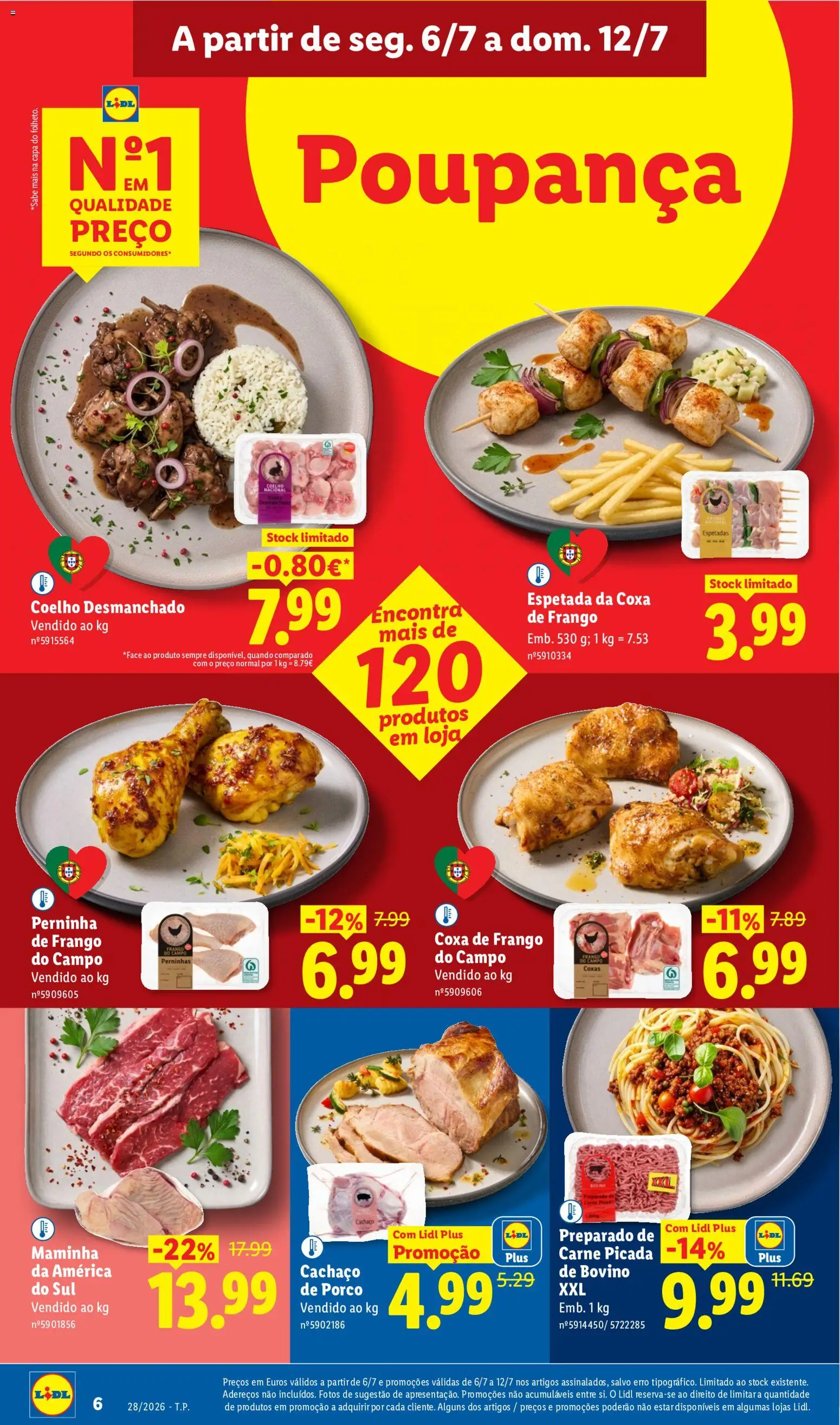 Lidl folheto │ válido de 06/07/2026 | Página: 6 | Produtos: Frango, Carne picada, Carne, Coelho