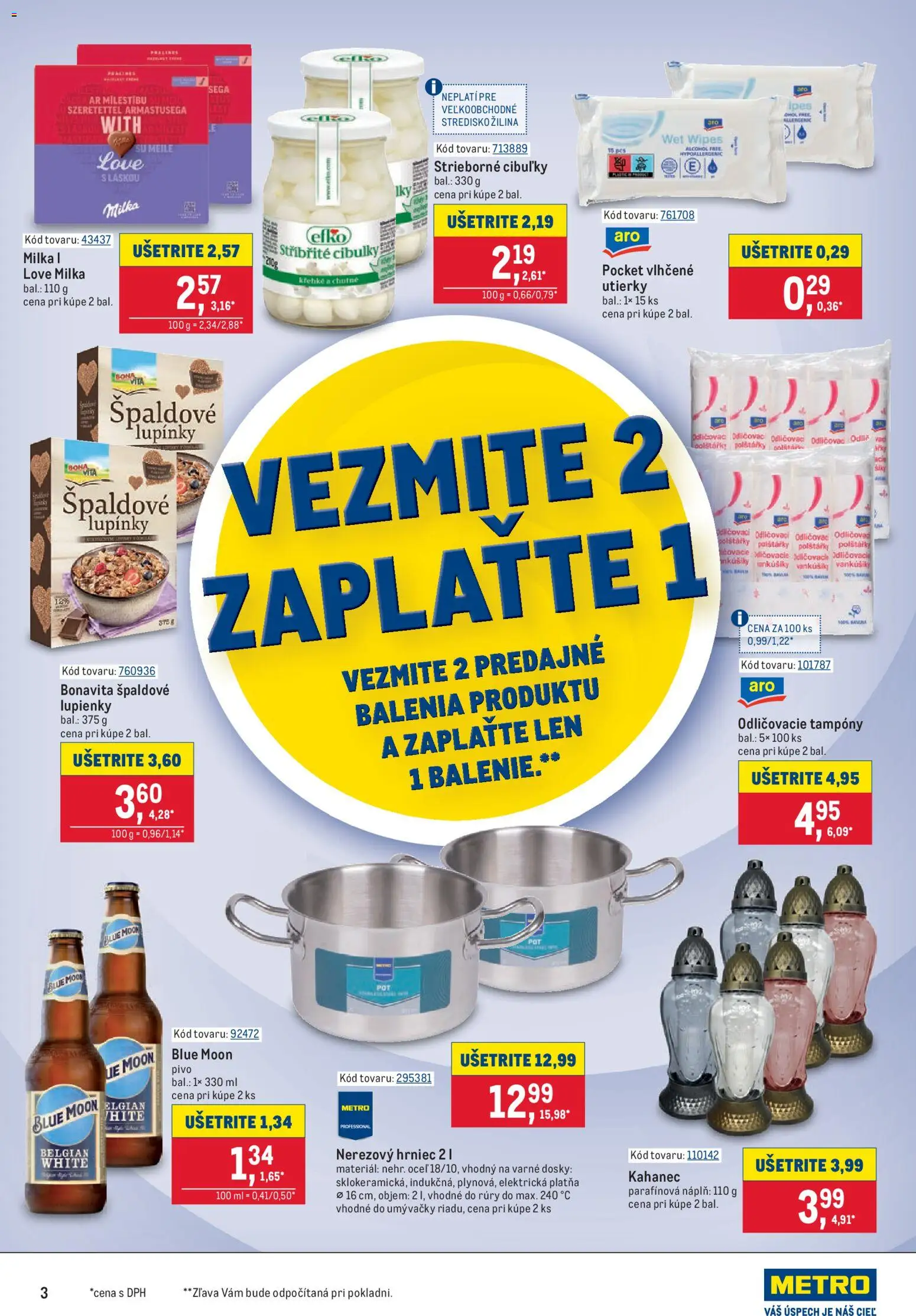 Nové Metro akcie – leták je platný od 07.10.2026 | Strana: 3 | Produkty: Pivo, Odličovač, Milka, Utierky