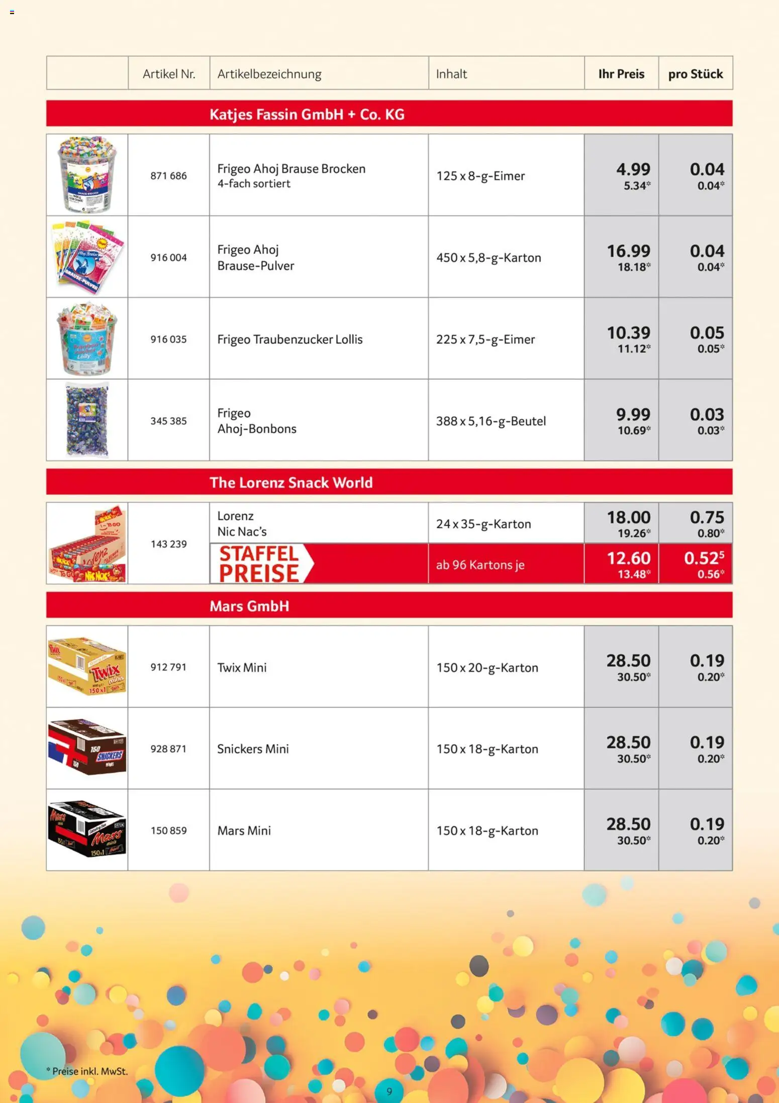 Selgros Karnevalsortiment – gültig ab 05.10.2026 | Seite: 9 | Produkte: Box, Snickers, Mars, Twix