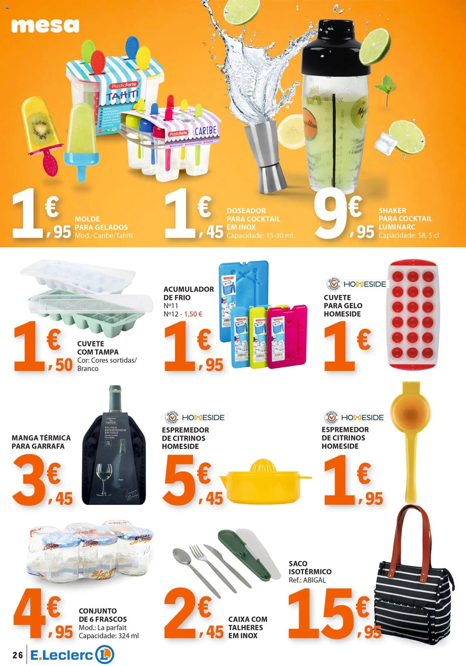 E.Leclerc folheto Bebidas, Gelados e Iogurtes │ válido de 16.06.2026 | Página: 26 | Produtos: Espremedor, Talheres, Mesa, Caixa