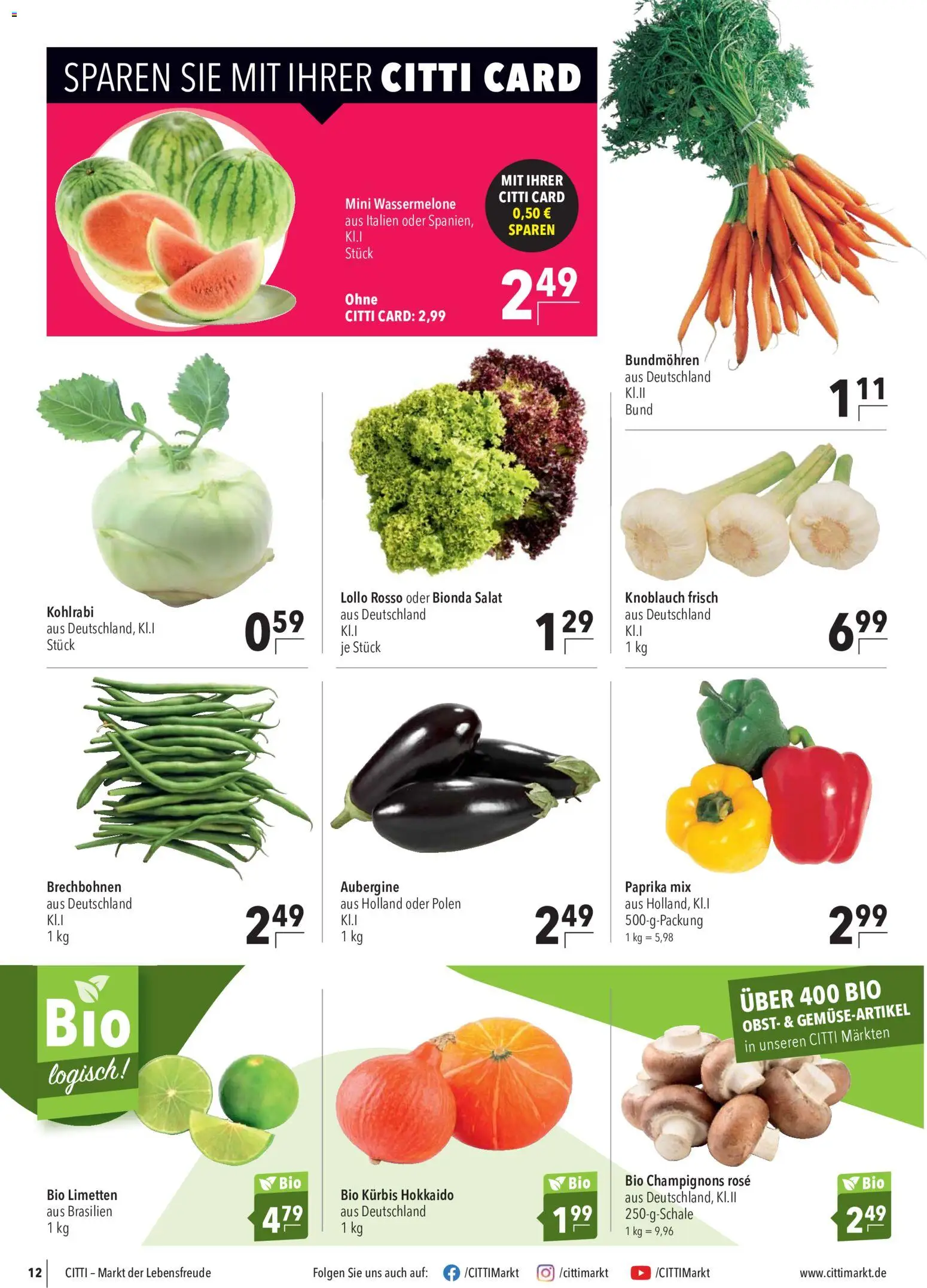 CITTI Markt Prospekt – gültig ab 26.08.2026 | Seite: 12 | Produkte: Kohlrabi, Champignons, Obst, Salat