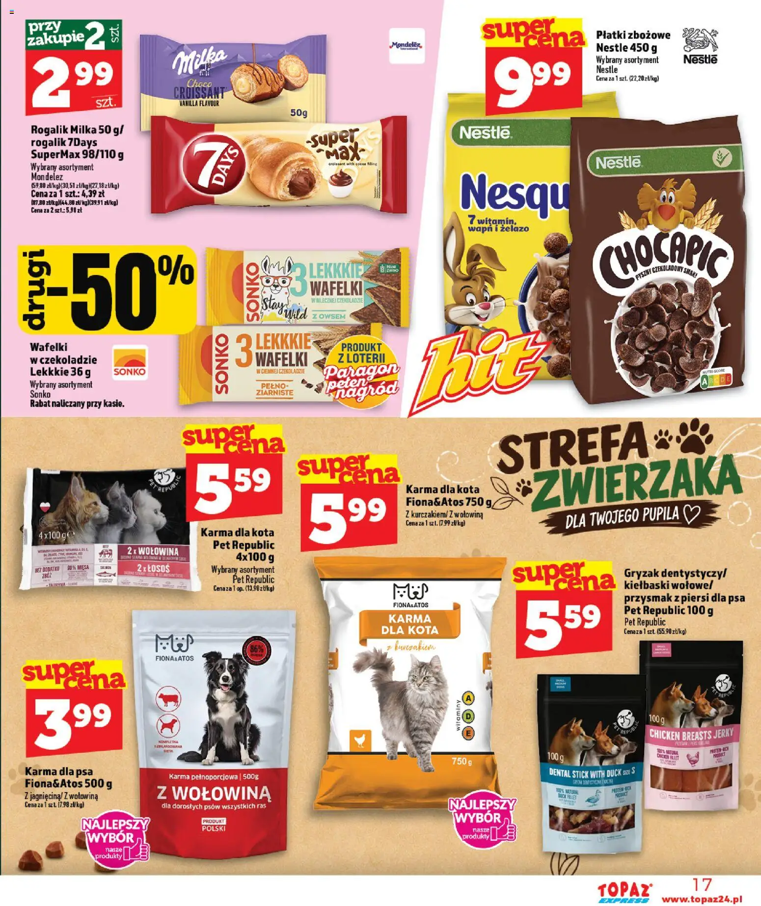 Topaz gazetka - Express od 08.10.2026 | Strona: 17 | Produkty: Łosoś, Wafelki, Karma dla kota, Karma