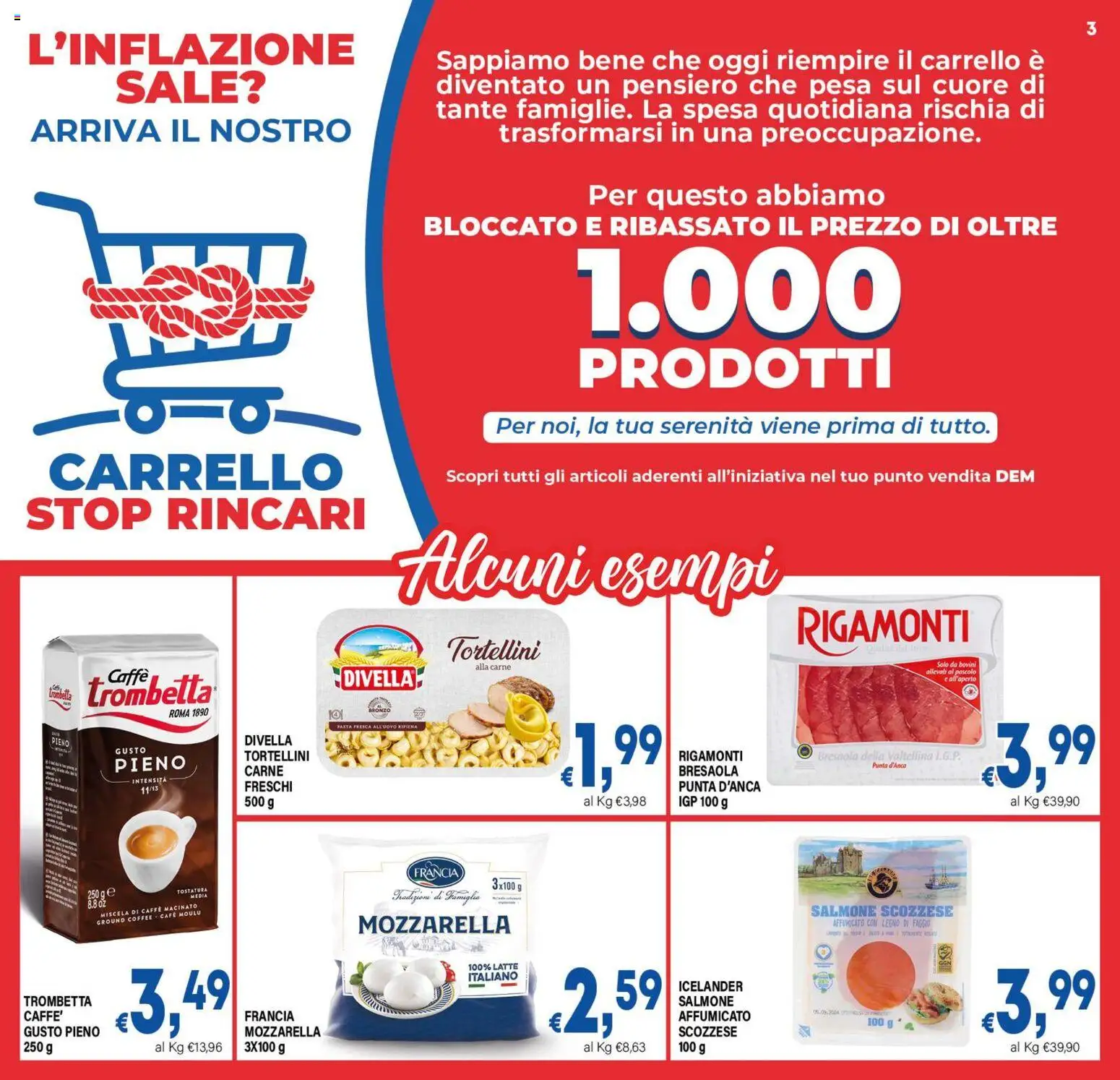 Volantino DEM del 23/09/2026 | Pagina: 3 | Prodotti: Sale, Mozzarella, Carrello, Caffè macinato