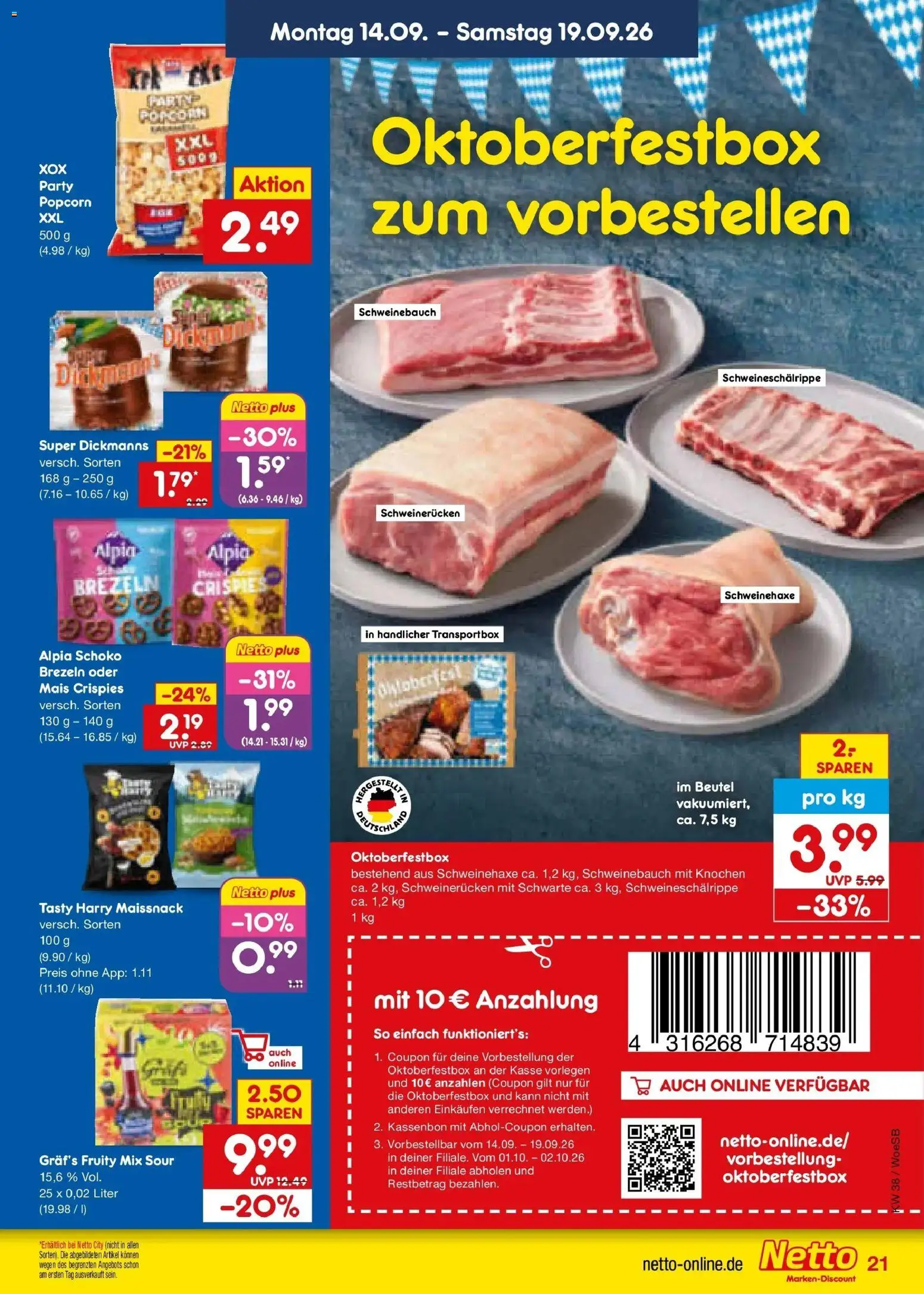 Netto Marken-Discount Prospekt Leonberg – gültig ab 14.09.2026 | Seite: 31 | Produkte: Mais, Schweinebauch, Schweinerucken, Popcorn
