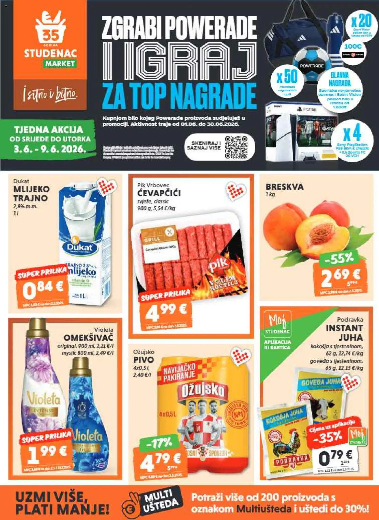 Studenac katalog | vrijedi od 03.06.2026 | Stranica: 1 | Proizvodi: Breskva, Pik Vrbovec, Ćevapčići, Violeta