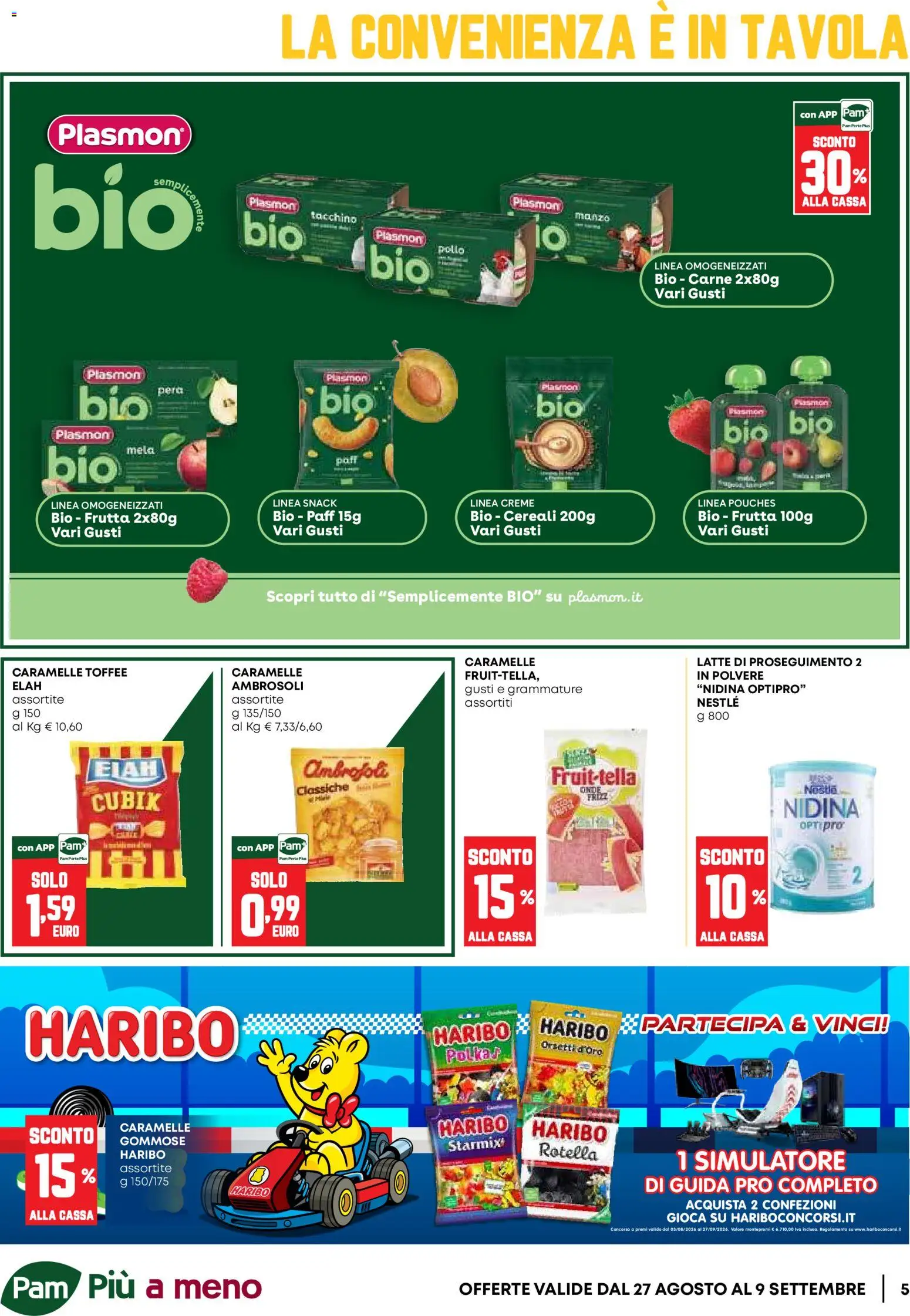 Volantino PAM del 27/08/2026 | Pagina: 5 | Prodotti: Caramelle, Frutta, Tacchino, Latte