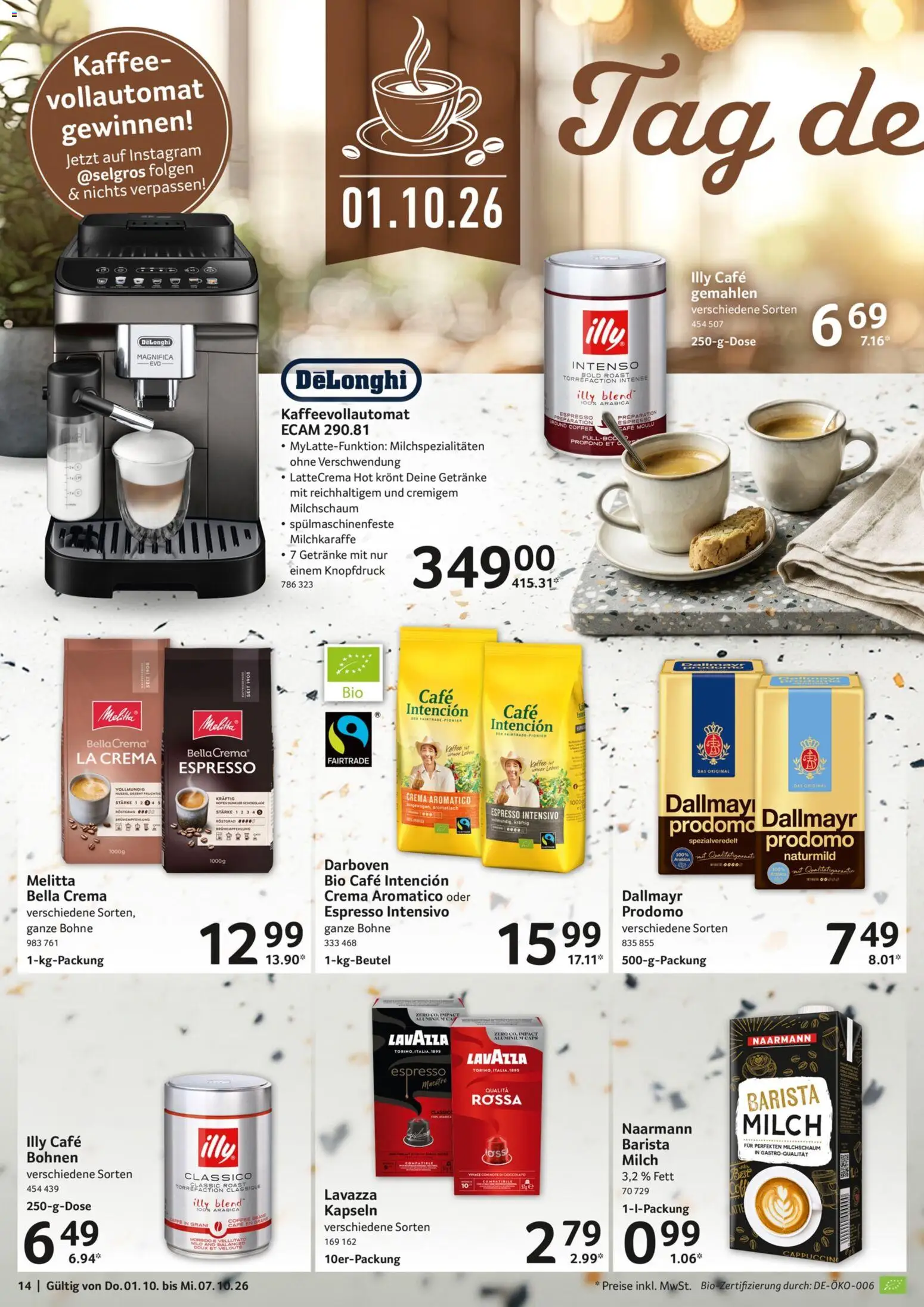 Selgros Prospekt – gültig ab 01.10.2026 | Seite: 14 | Produkte: Melitta, Kaffee, Schokolade, Kaffeevollautomat