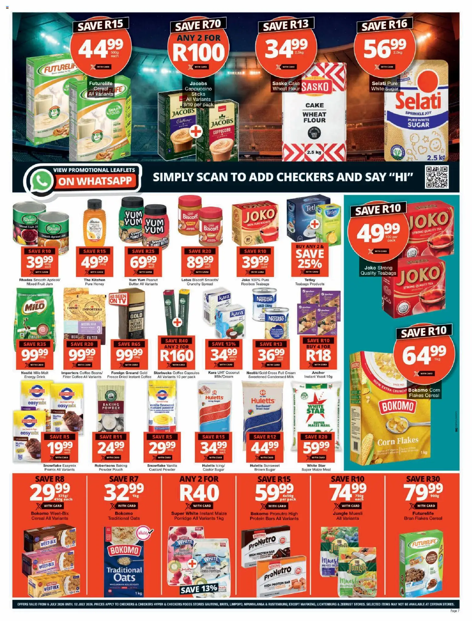 New Checkers catalogue – valid from 06/07/2026 | Page: 7 | Products: Corn, Powder, Peanut butter, Estuche organizador de viaje