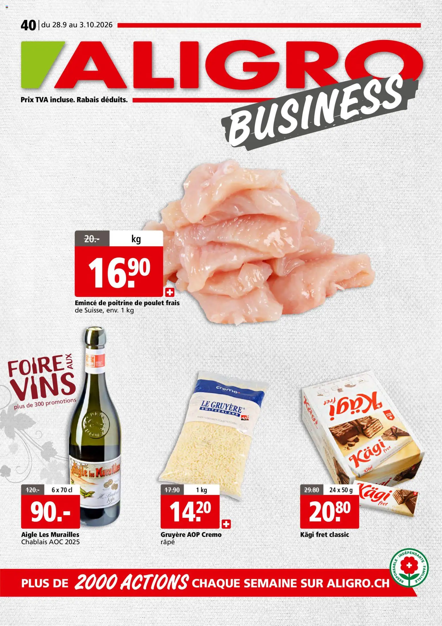 Aligro aktionen Business Chavannes, Matran, Genève, Sion – gültig ab 28.09.2026 | Seite: 1