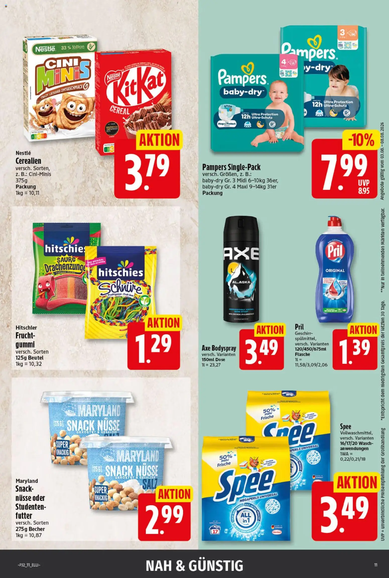 Elli Markt Prospekt Lippetal – gültig ab 03.08.2026 | Seite: 11 | Produkte: Pampers, Salz, Axe, Pril