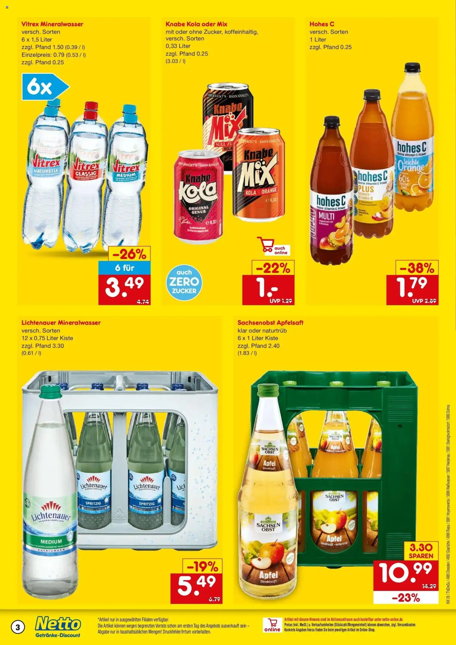Netto Marken-Discount - Netto: Getränkeangebote – gültig ab 05.07.2026 | Seite: 3 | Produkte: Mineralwasser, Obst, Zucker, Hohes c