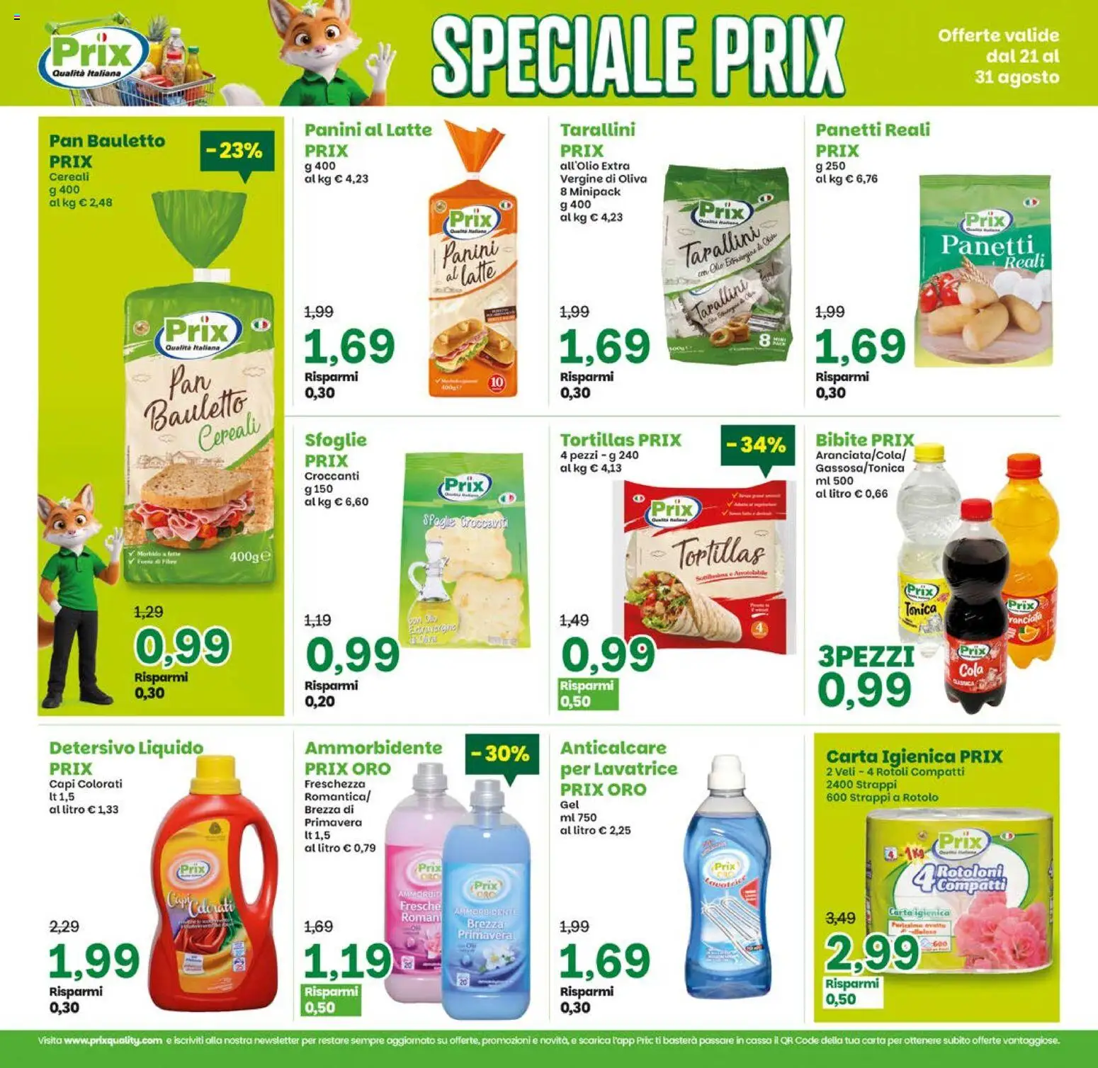 Volantino Prix del 21/08/2026 | Pagina: 12 | Prodotti: Carta igienica, Latte, Tortillas, Bibite