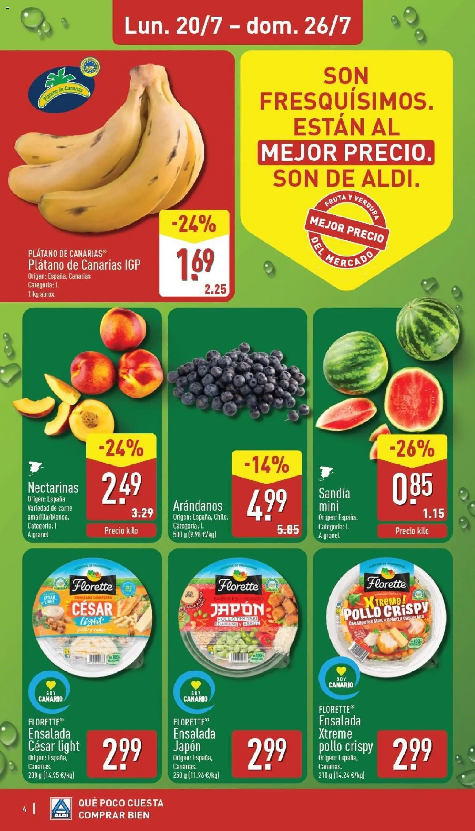 Aldi folleto Canarias │ válido desde el 20/07/2026 | Página: 4 | Productos: Ψηφιακή κάμερα, Bananas, Ensalada, Παγωμένο τσάι