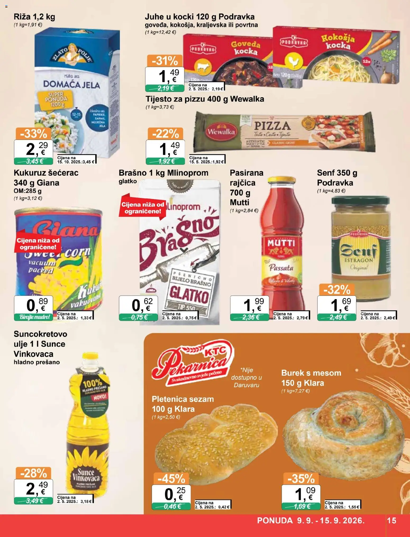 KTC katalog | vrijedi od 09.09.2026 | Stranica: 15 | Proizvodi: Ulje, Podravka, Brašno, Rajčica