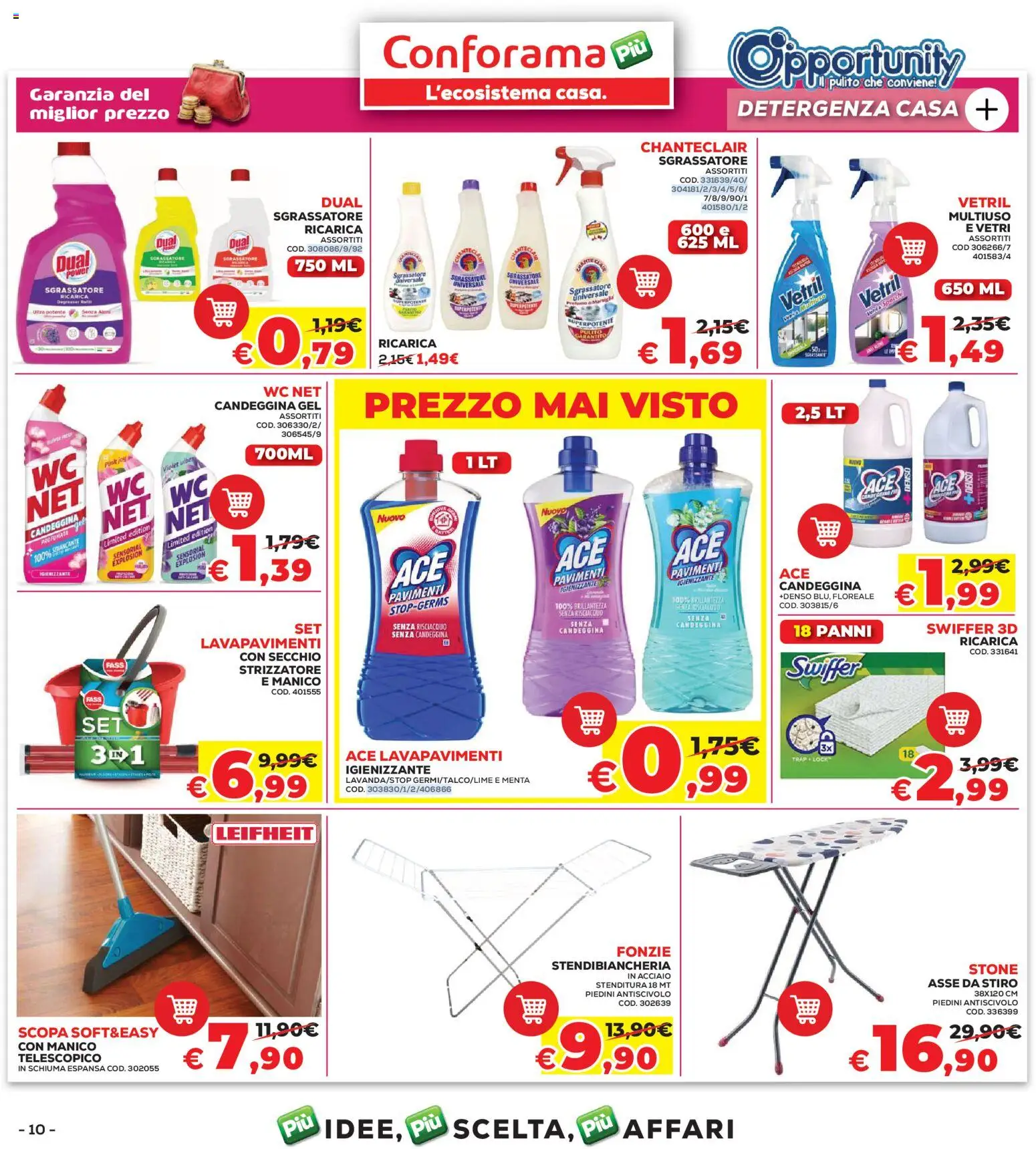 Volantino Conforama del 07.05.2026 | Pagina: 10 | Prodotti: Sgrassatore, Stendibiancheria, Scopa, WC