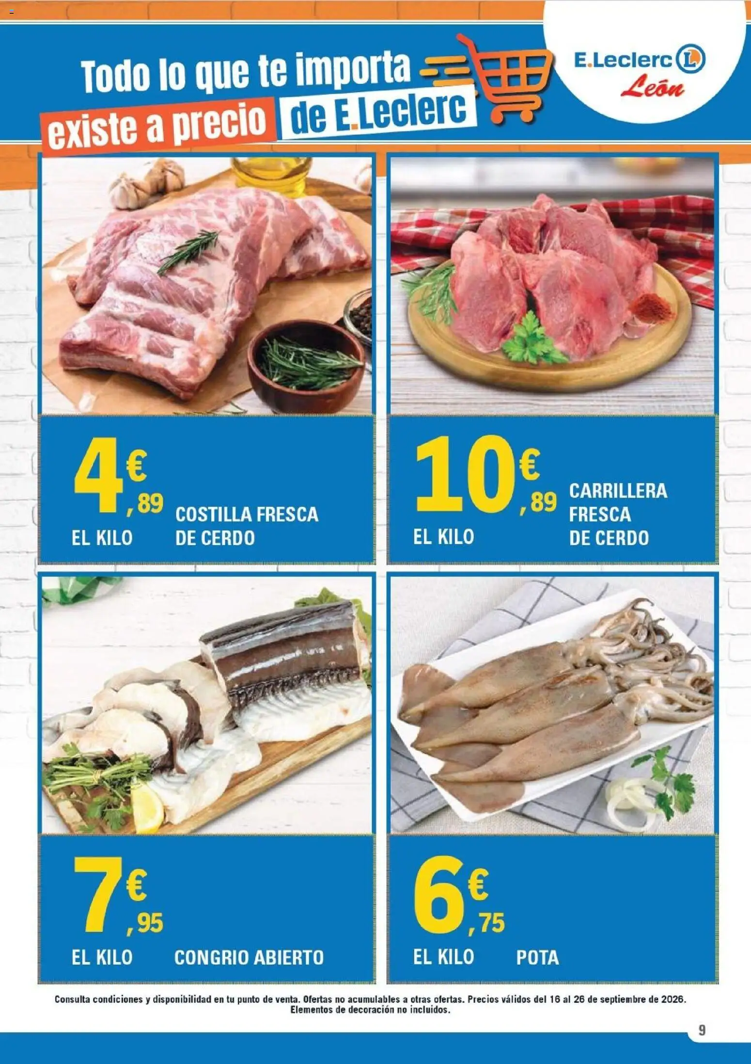 E.Leclerc - León │ válido desde el 16/09/2026 | Página: 9 | Productos: Cerdo, Té, Decoración