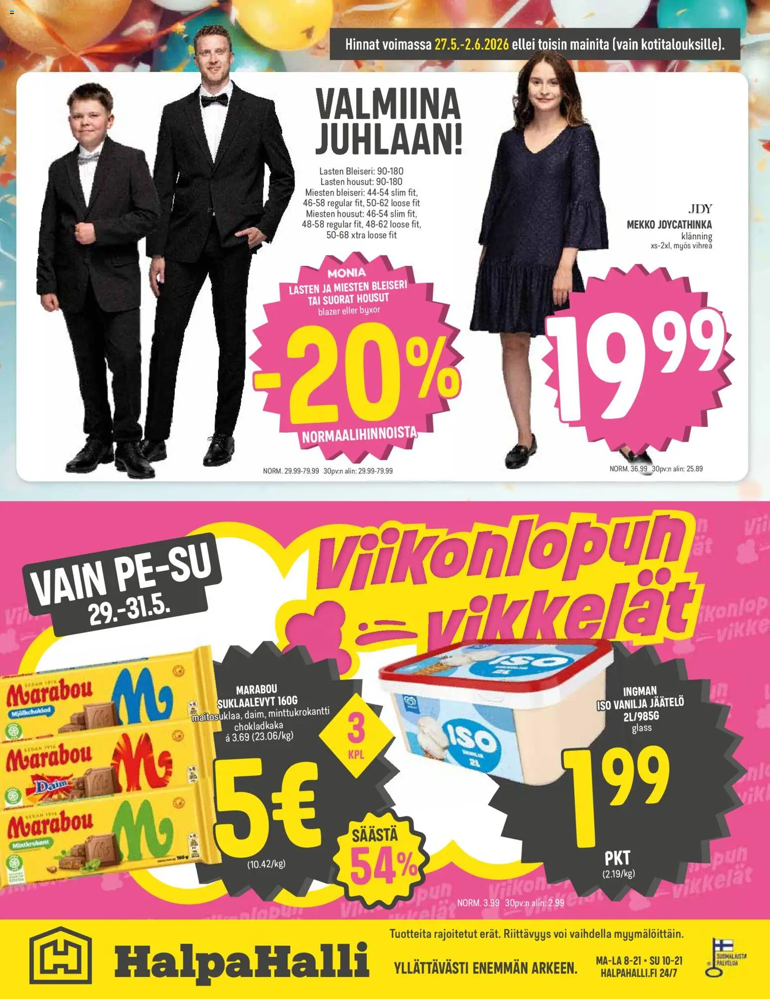 Halpa Halli tarjoukset – voimassa 27.05.2026 alkaen | Sivu: 16 | Tuotteet: Suklaalevyt, Bleiseri, Housut, Jäätelö