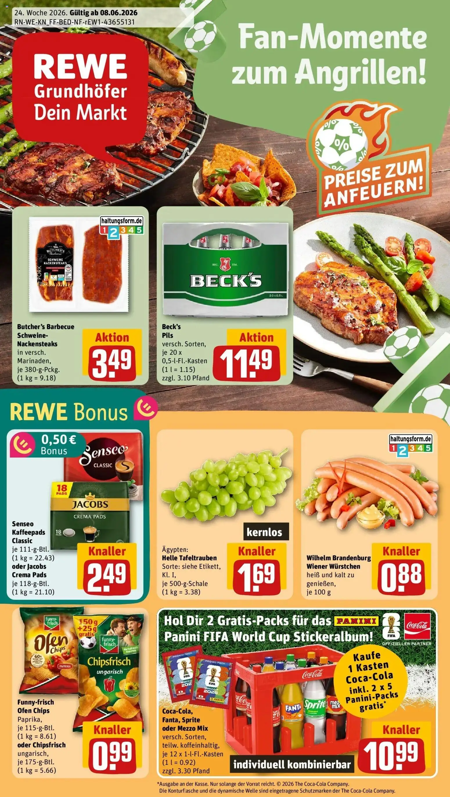 Rewe Prospekt Elsdorf – gültig ab 08.06.2026 | Seite: 1 | Produkte: Nackensteaks, Coca cola, Sprite, Cola