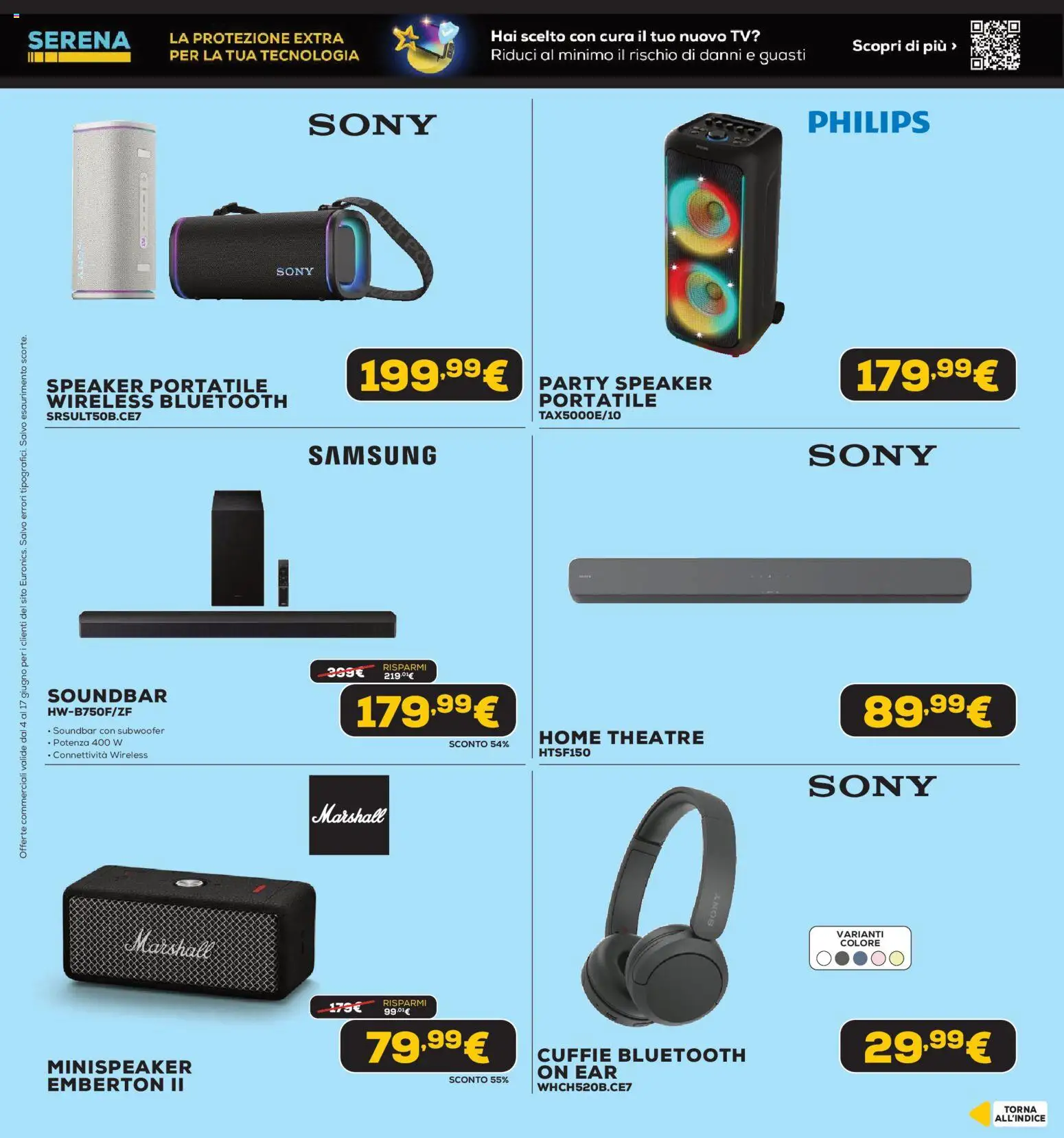 Volantino Euronics del 04.06.2026 | Pagina: 48 | Prodotti: Soundbar, TV, Cuffie, Speaker