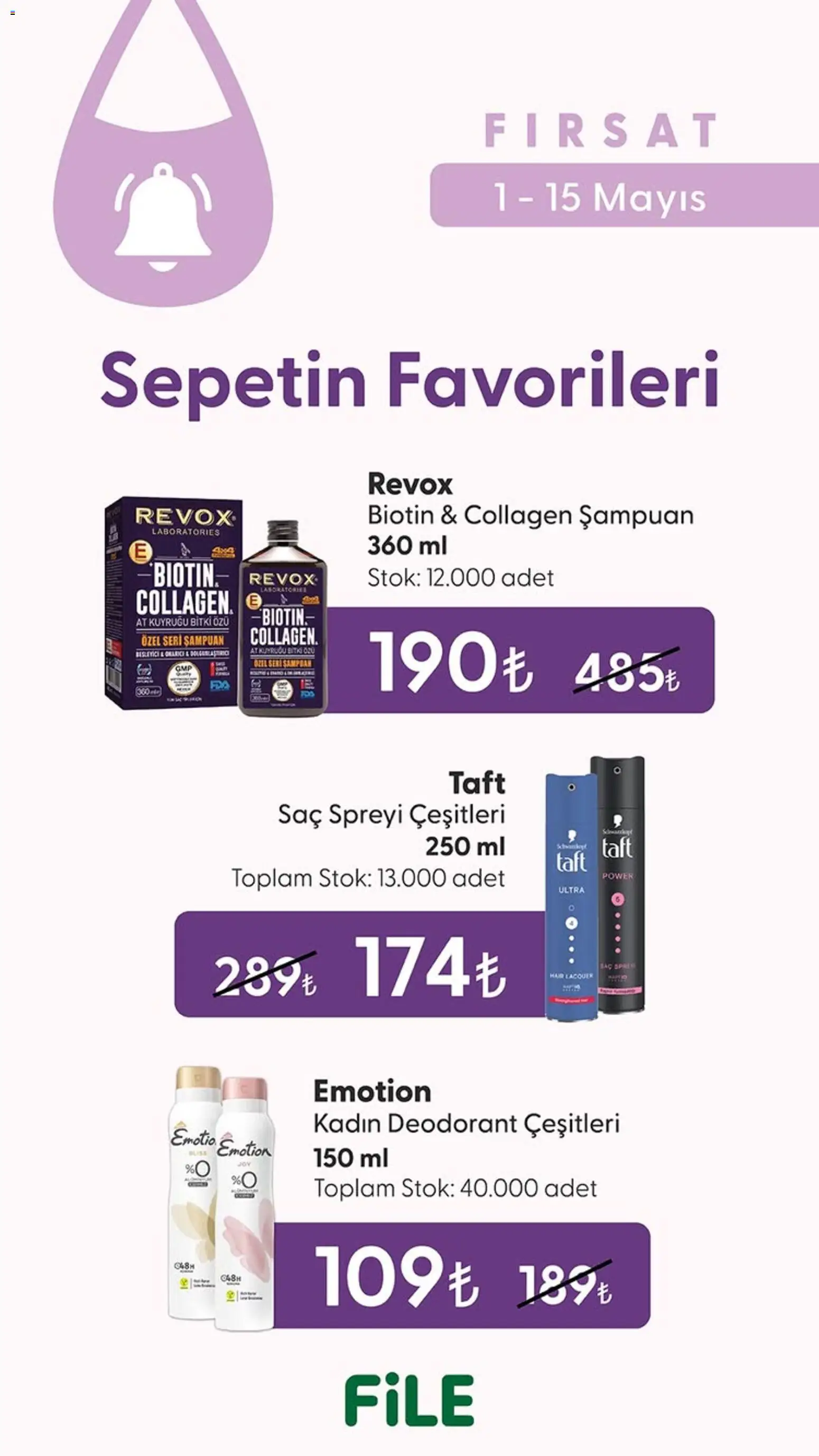 File Market Katalog - 01.05.2026 tarihinden itibaren geçerlidir | Sayfa: 4 | Ürünler: Şampuan, Saç spreyi, Deodorant