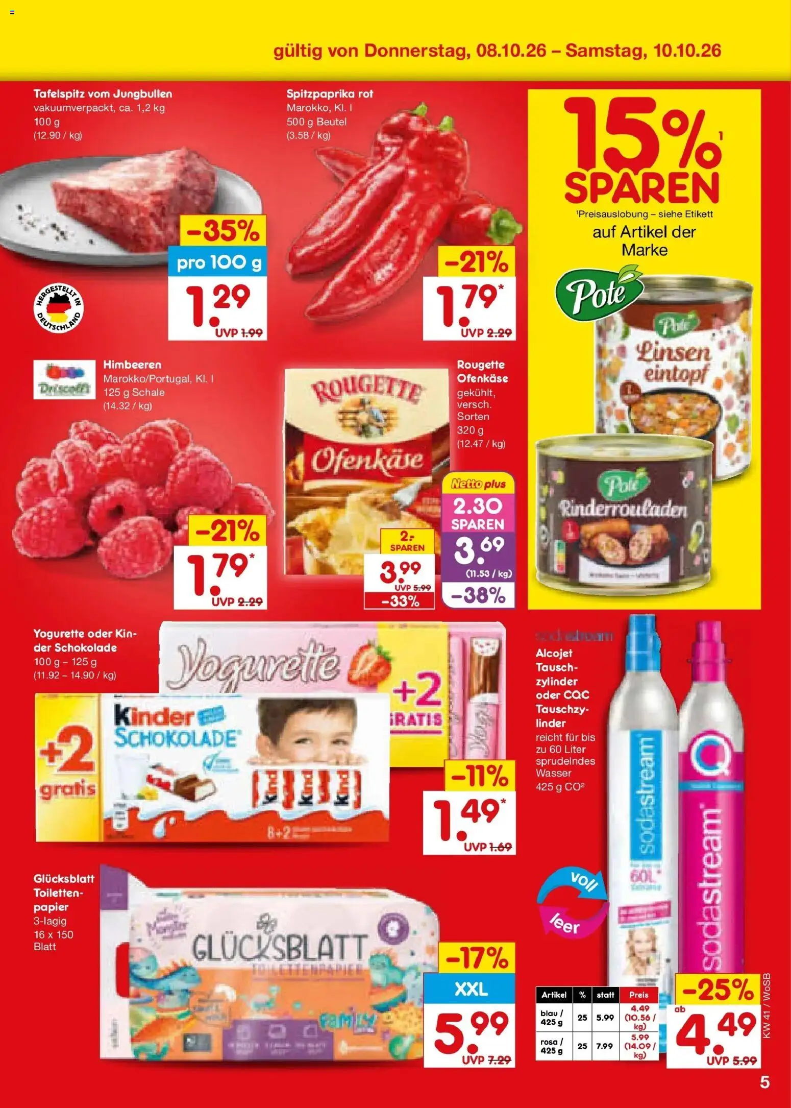 Netto Marken-Discount Prospekt Ludwigshafen-Edigheim (ab 05.10.2026) » Angebote | Seite: 53 | Produkte: Tafelspitz, Rougette ofenkase, Wasser, Sodastream