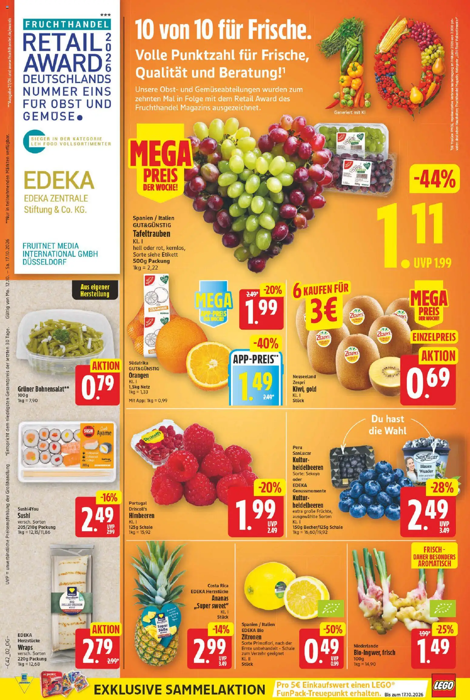 E center Prospekt – gültig ab 12.10.2026 | Seite: 2 | Produkte: Orangen, Heidelbeeren, Gemüse, Obst