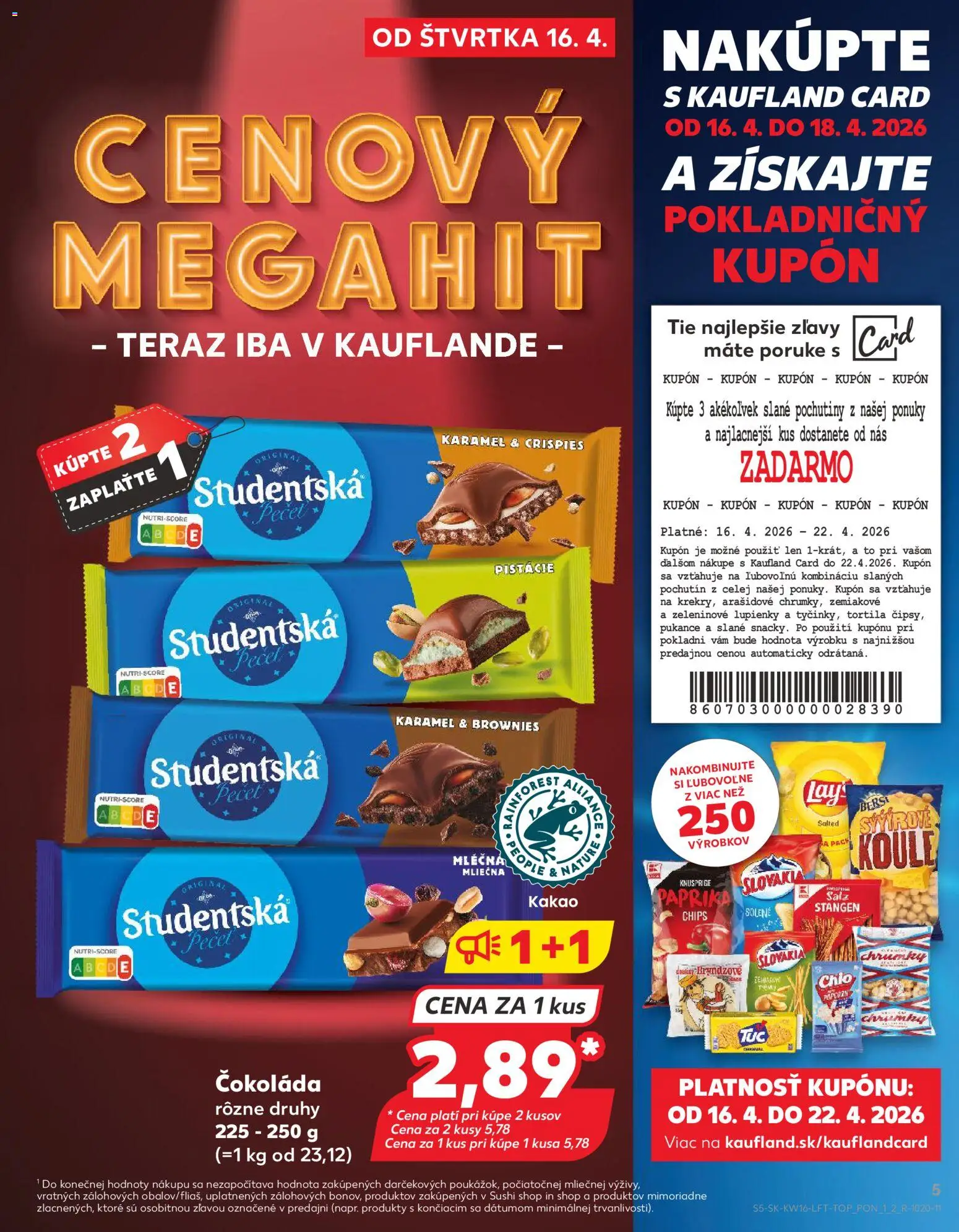 Nové Kaufland akcie – leták je platný od 16.04.2026 | Strana: 5 | Produkty: Čokoláda, Sushi, Pistácie, Kakao