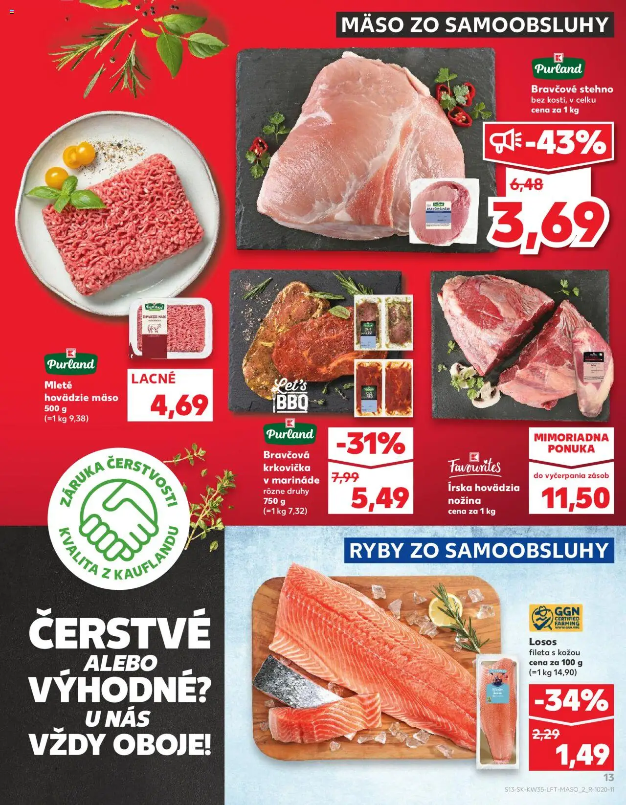 Nové Kaufland akcie – leták je platný od 28.08.2025 | Strana: 13 | Produkty: Ryby, Bravčová krkovička, Mäso, Krkovička