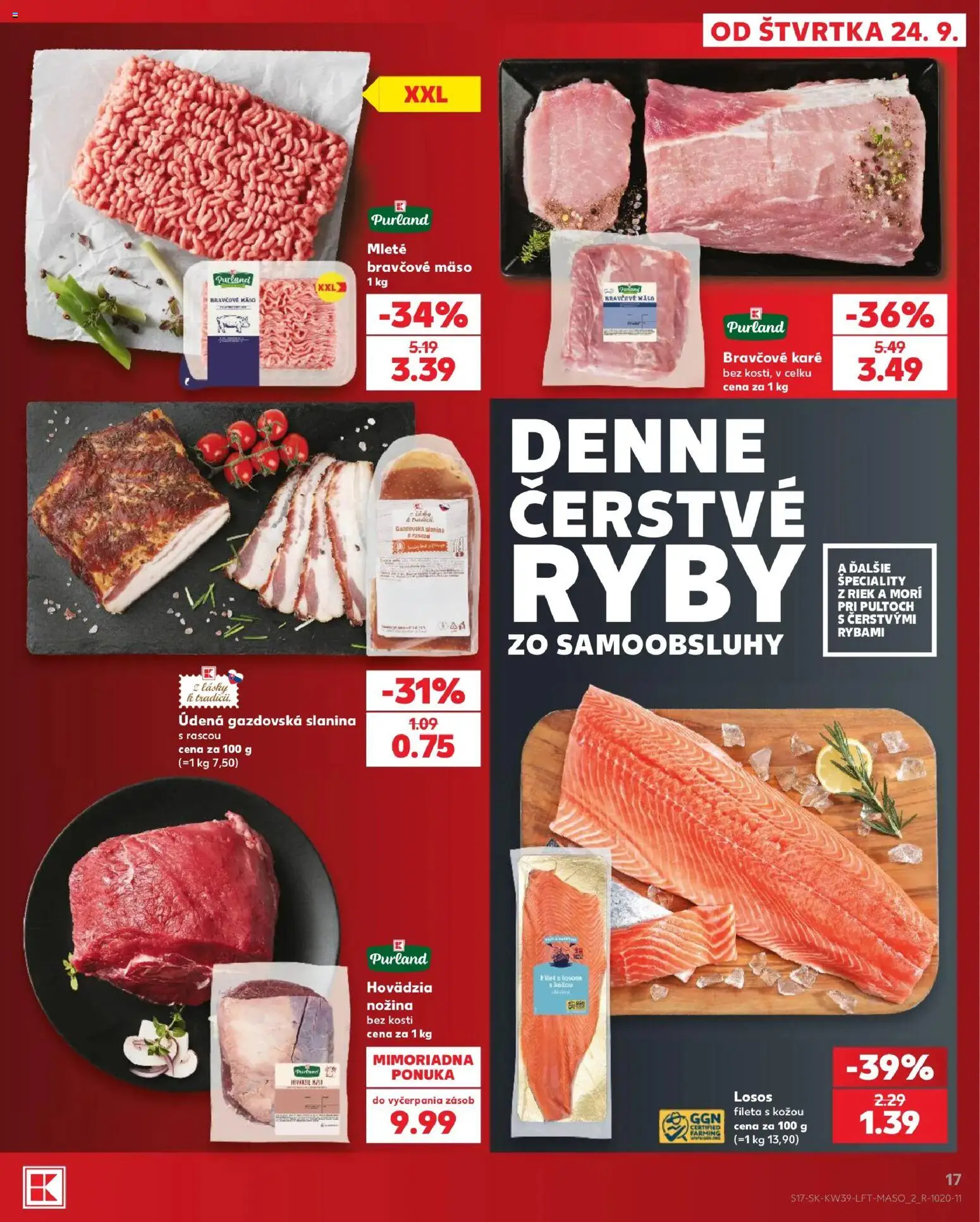 Nové Kaufland akcie – leták je platný od 24.09.2026 | Strana: 17 | Produkty: Ryby, Mäso, Špeciality, Bravčové karé