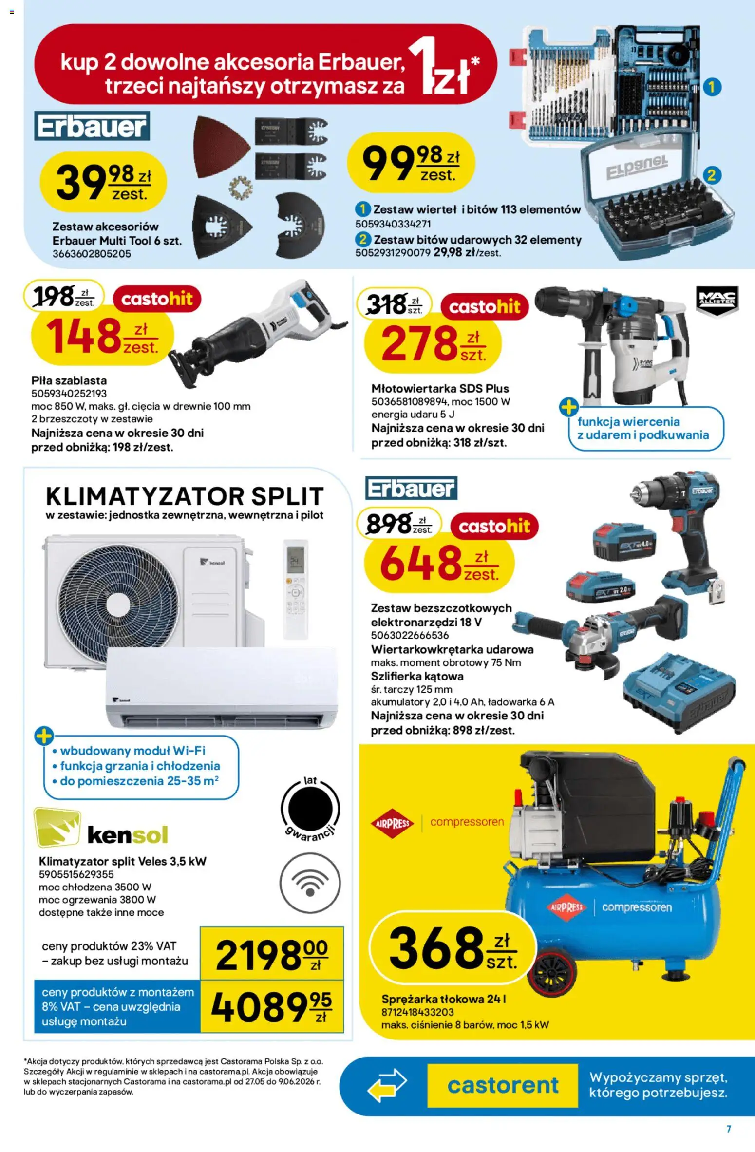 Castorama gazetka od 27.05.2026 | Strona: 7 | Produkty: Ładowarka, Młotowiertarka, Klimatyzator, Szlifierka