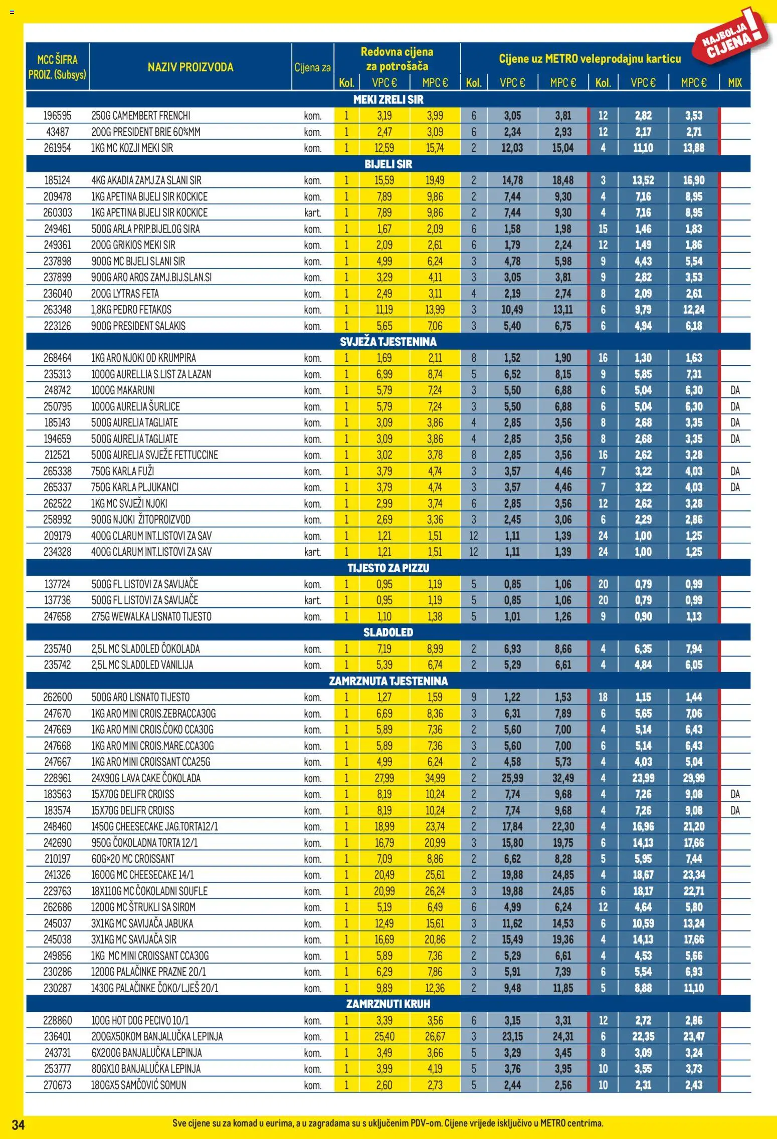 Metro katalog | vrijedi od 03.08.2026 | Stranica: 34 | Proizvodi: Feta, Čokolada, Tjestenina, Torta