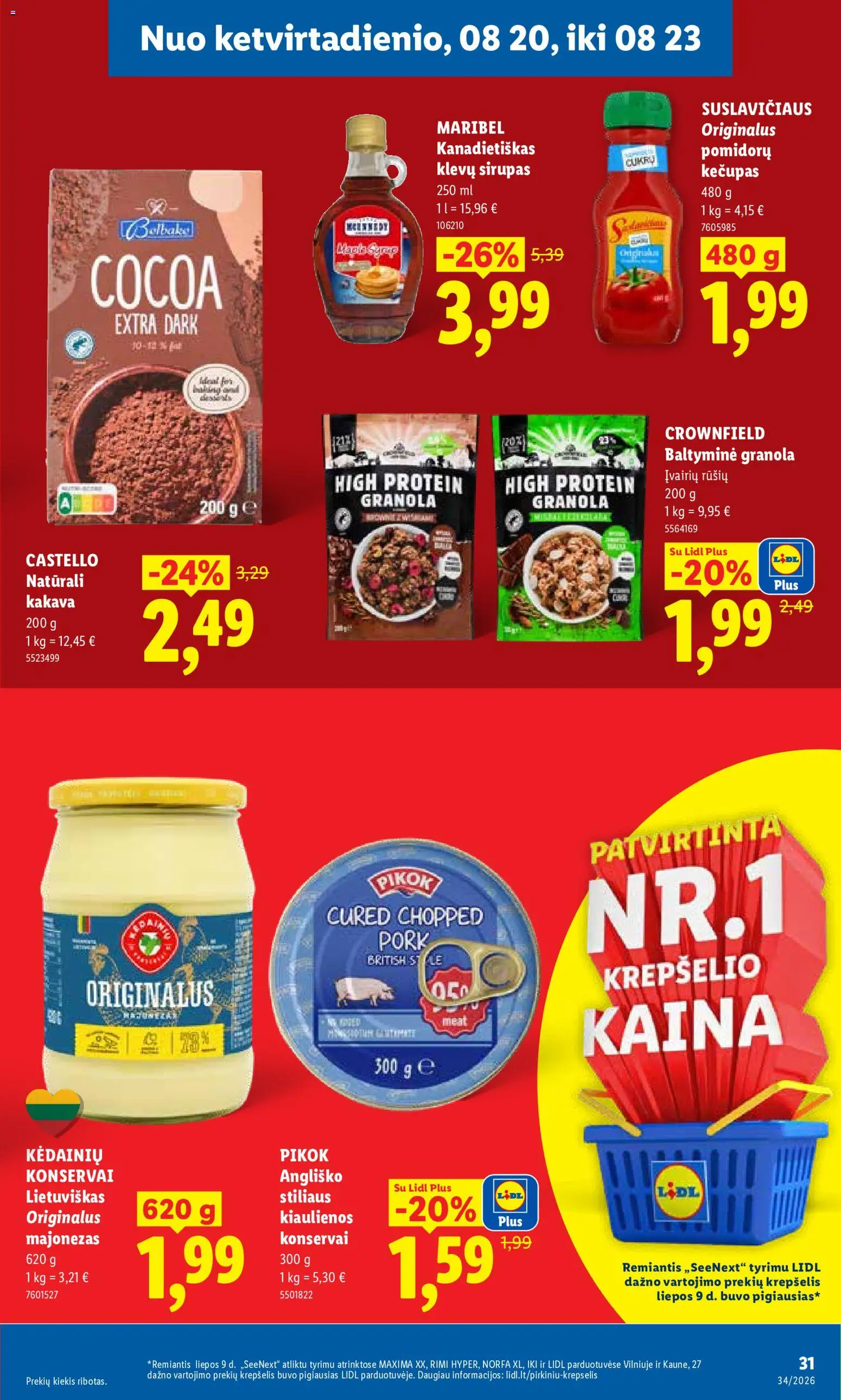 LIDL akcijos nuo 2026.08.17 | Puslapis: 31 | Prekių: Kiaulienos, Majonezas, Sirupas, Kečupas