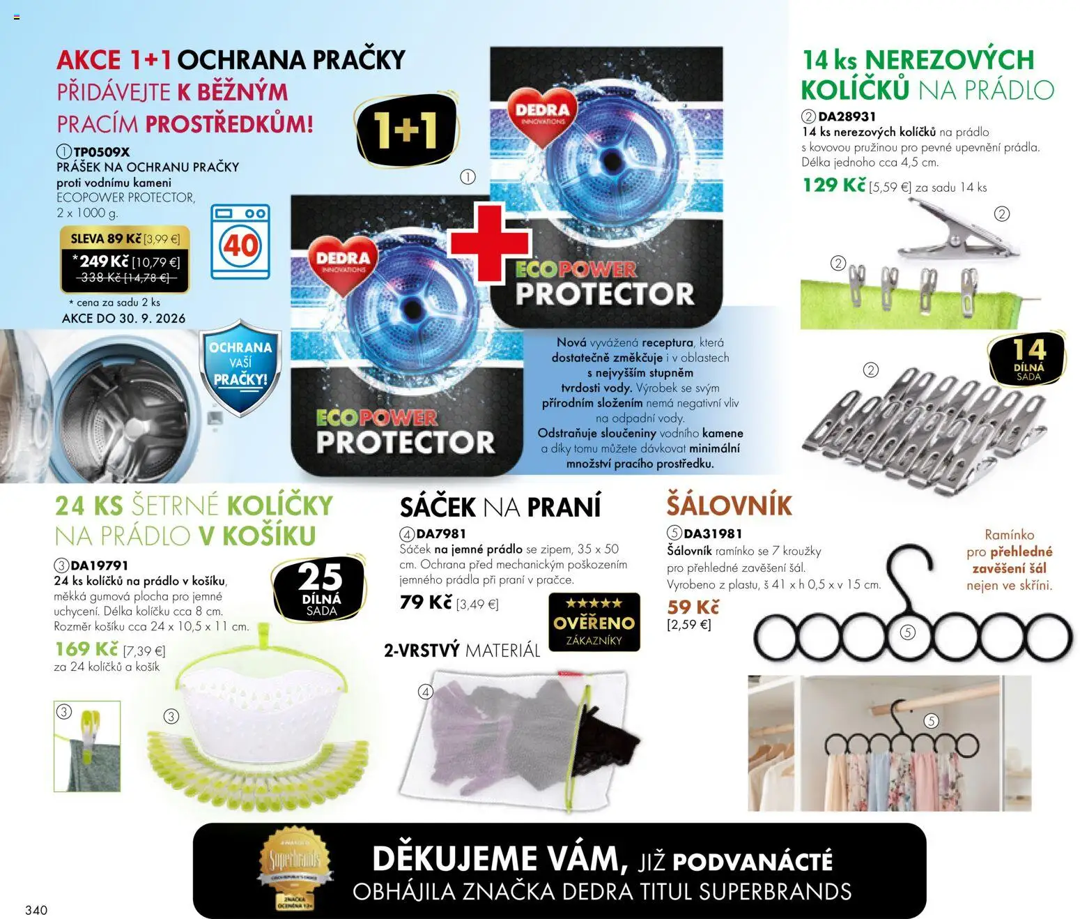 Nové Dedra akcie – leták je platný od 01.09.2026 | Strana: 40 | Produkty: Práčky, Šál