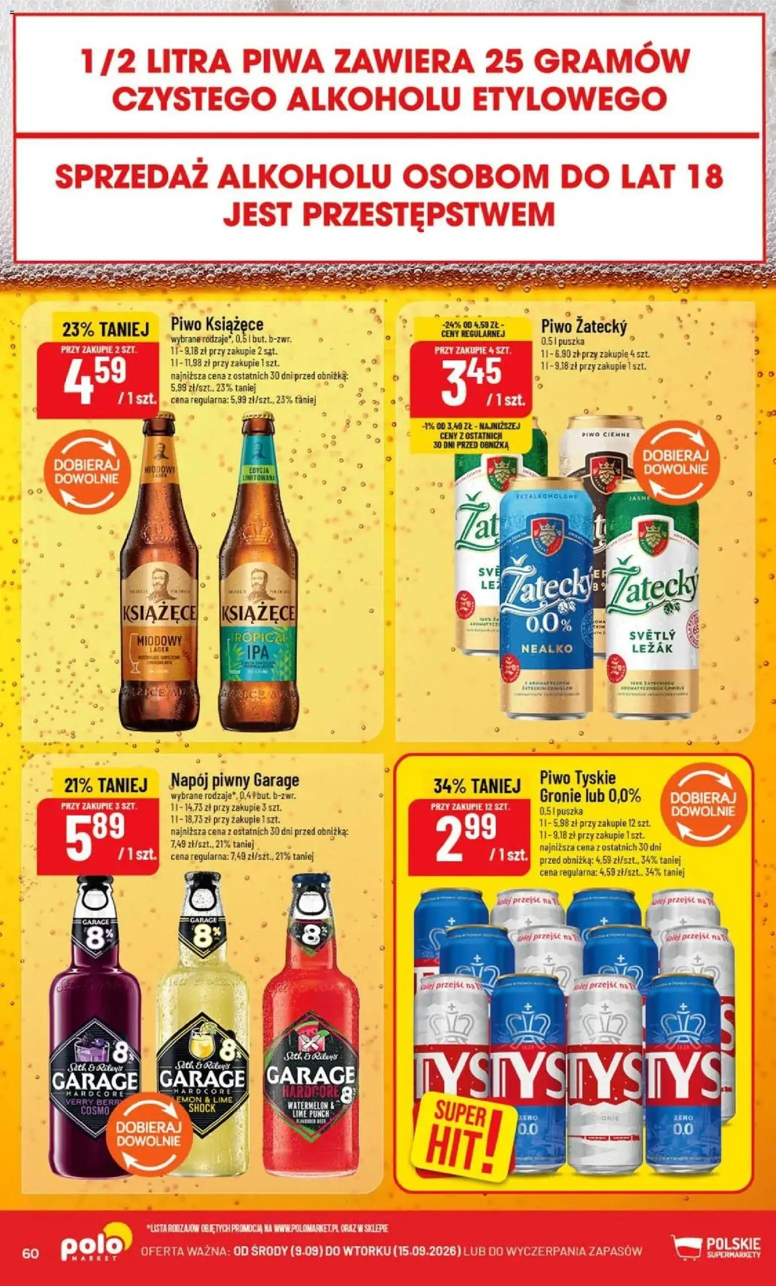 Nowa POLOmarket gazetka od jutra 09.09.2026 | Strona: 60 | Produkty: Tyskie, Olej, Piwo, Piwo zatecky