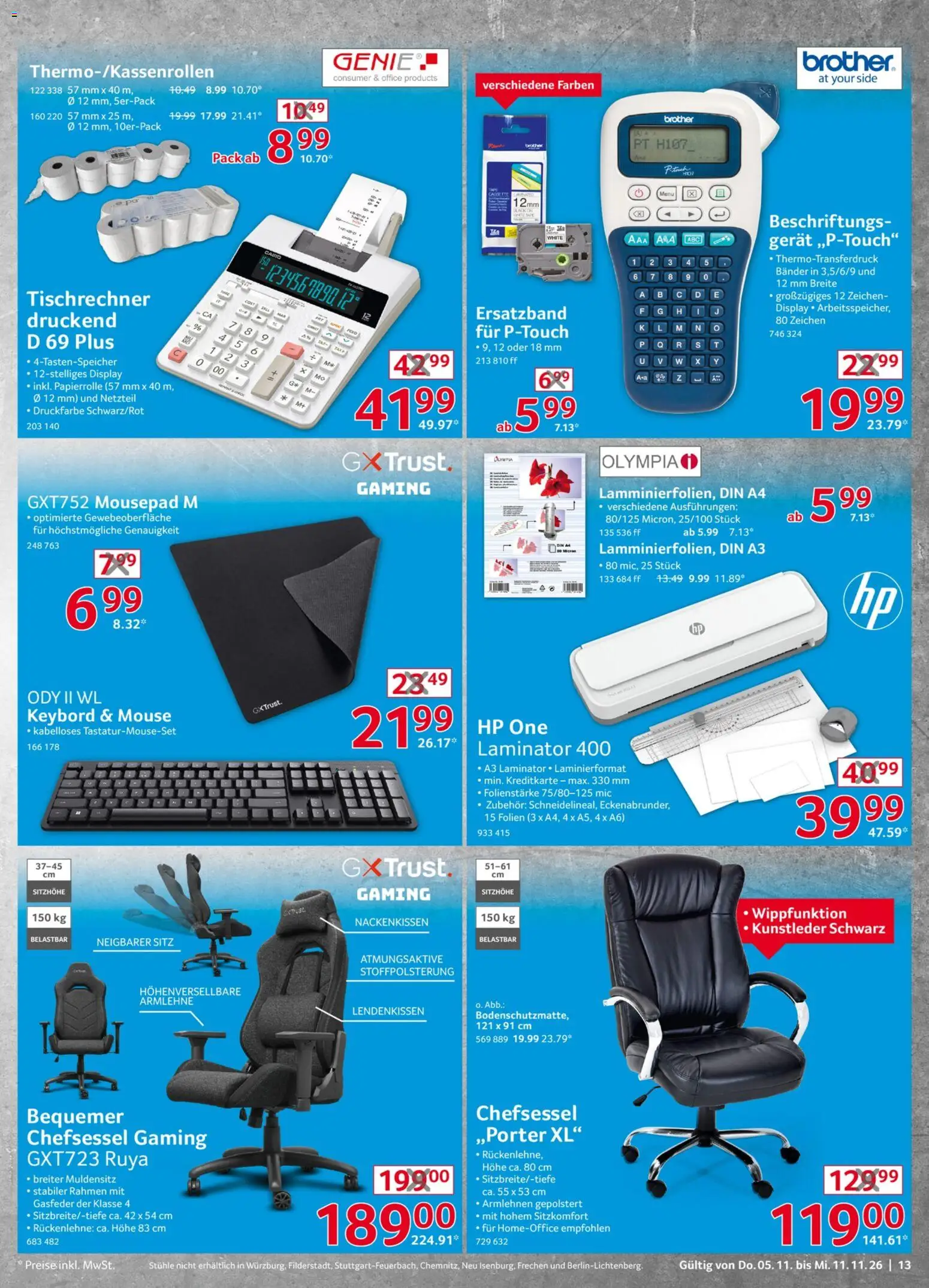 Selgros Non Food – gültig ab 05.11.2026 | Seite: 13 | Produkte: HP, Laminator, Chefsessel, Netzteil